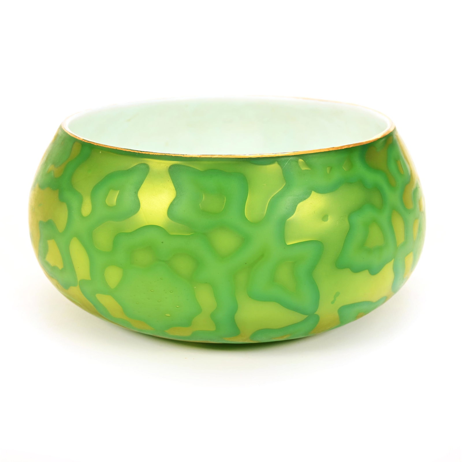Bowl, Two Tone Green Satin Art Glass (1 of 3)