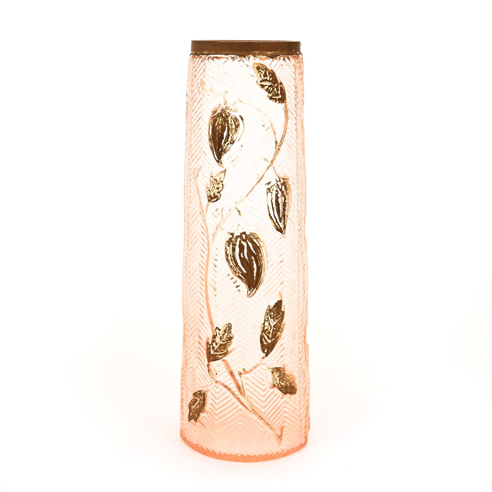 Vase, Pink Embossed Art Glass, Vine Decor (1 of 3)