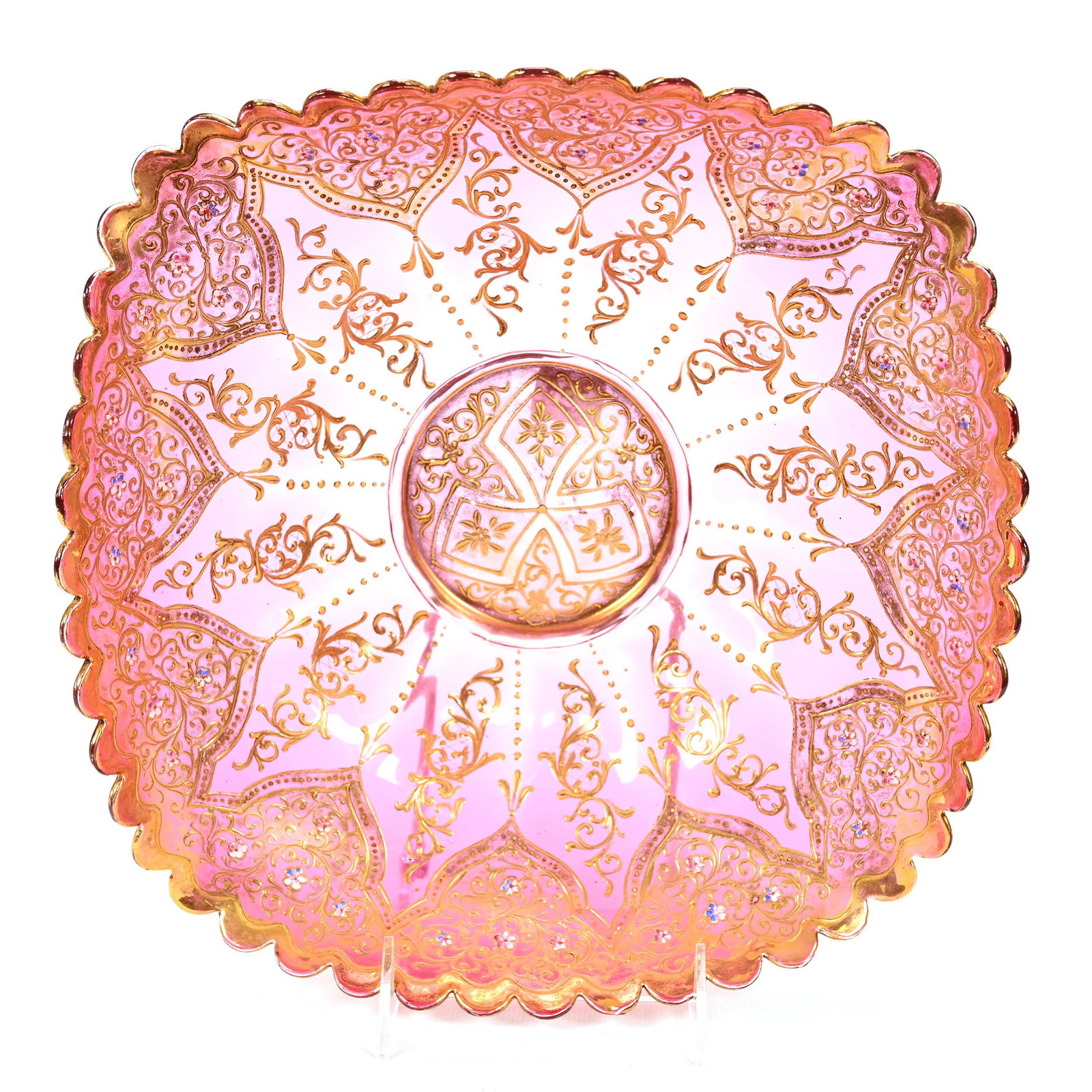 Brides Bowl, Cased Cranberry Bohemian Art Glass (1 of 2)