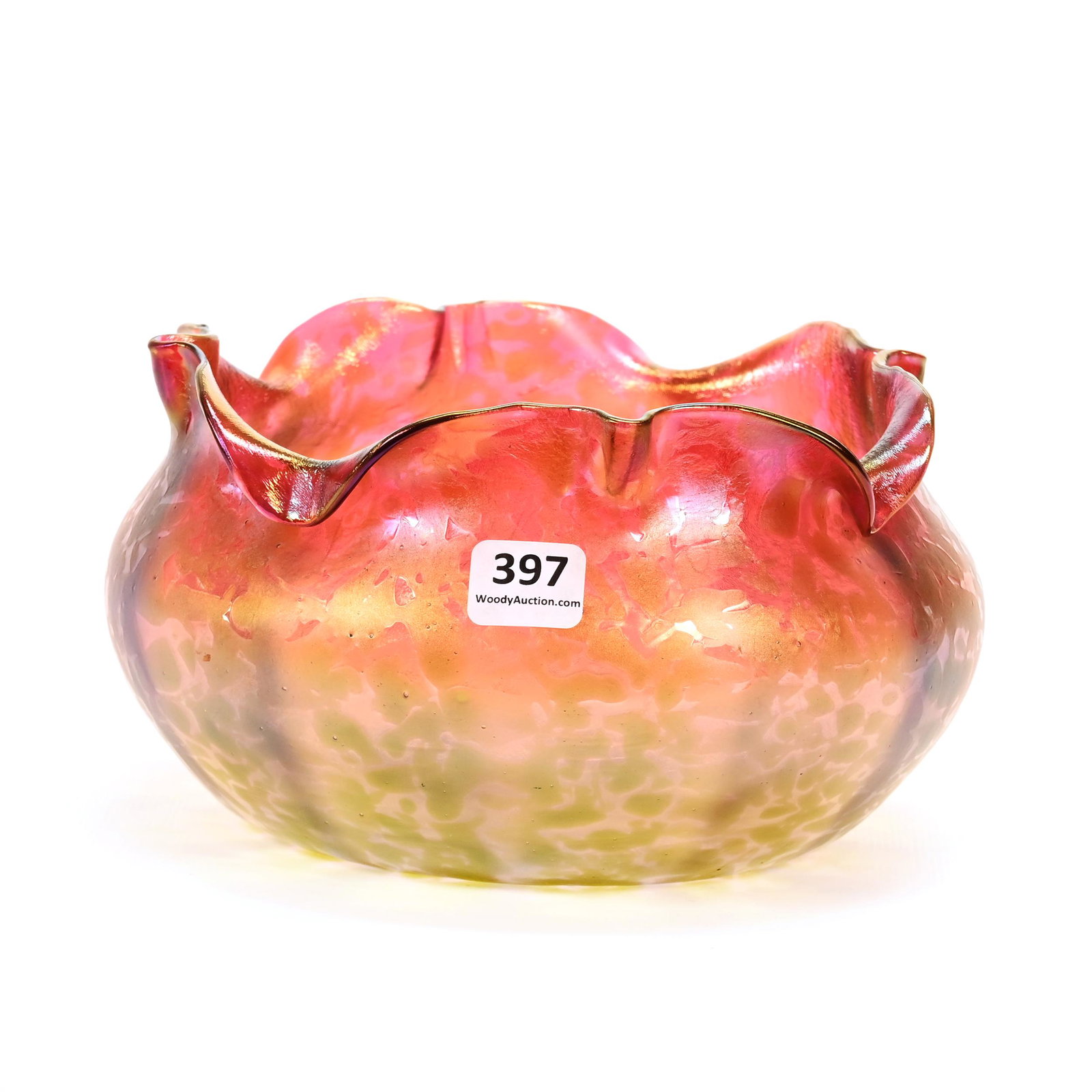 Bowl, Pepita/Grenada Pattern By Rindskopf Art Glass: Bowl, Pepita/Grenada Pattern By Rindskopf Art Glass, 4" x 7.25", Nice Color And Condition, Don Henson Estate, Michigan. Part 2. This Auction Is The Continuation Of The Dispersal Of A Collection Of Ove