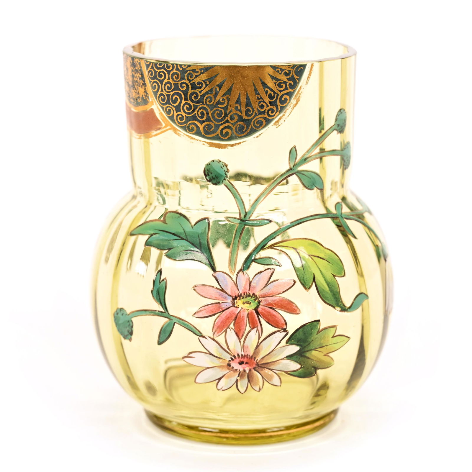 Vase, Green Bohemian Art Glass, Optic Rib Design (1 of 3)