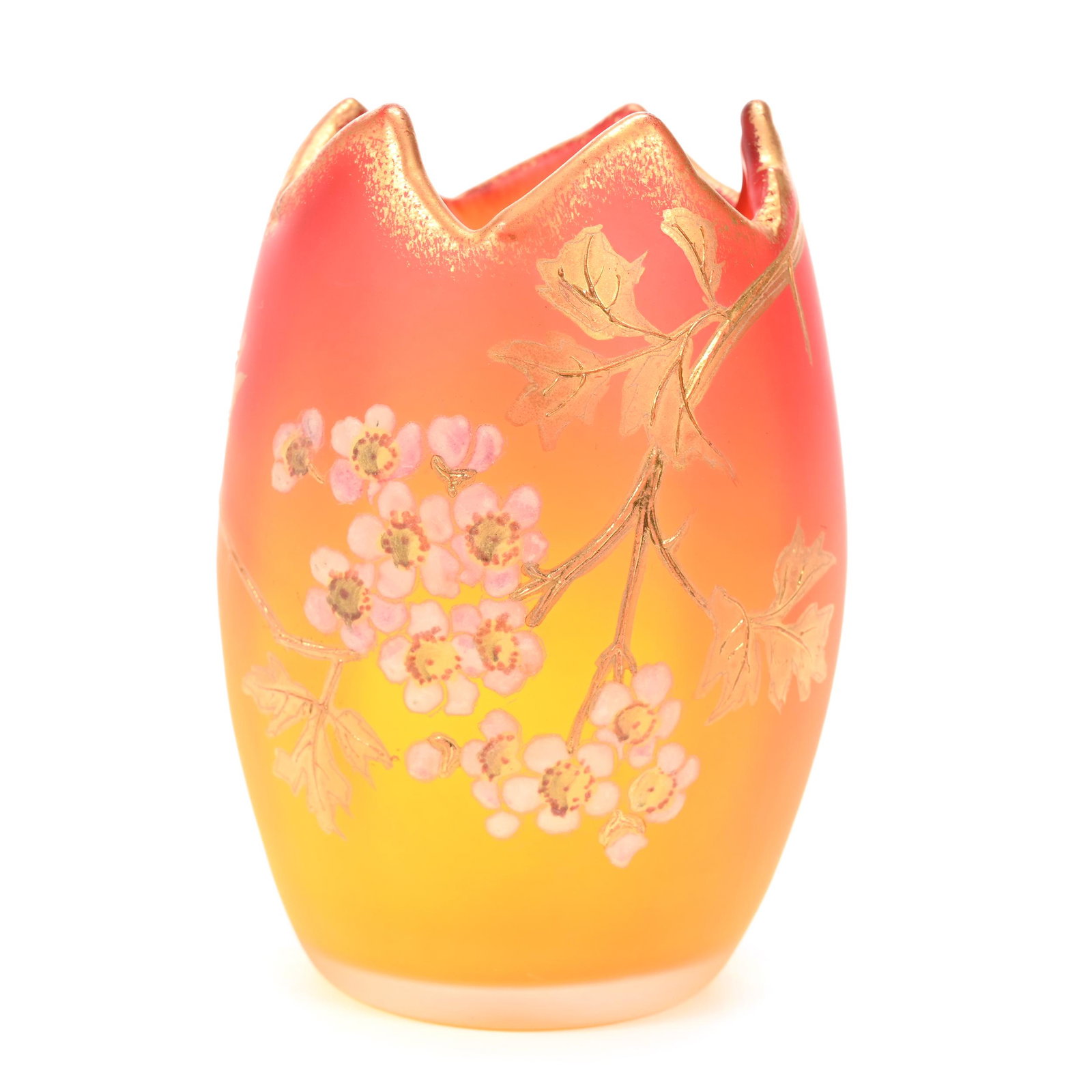 Vase, Unmarked Amberina Frosted Art Glass (1 of 3)