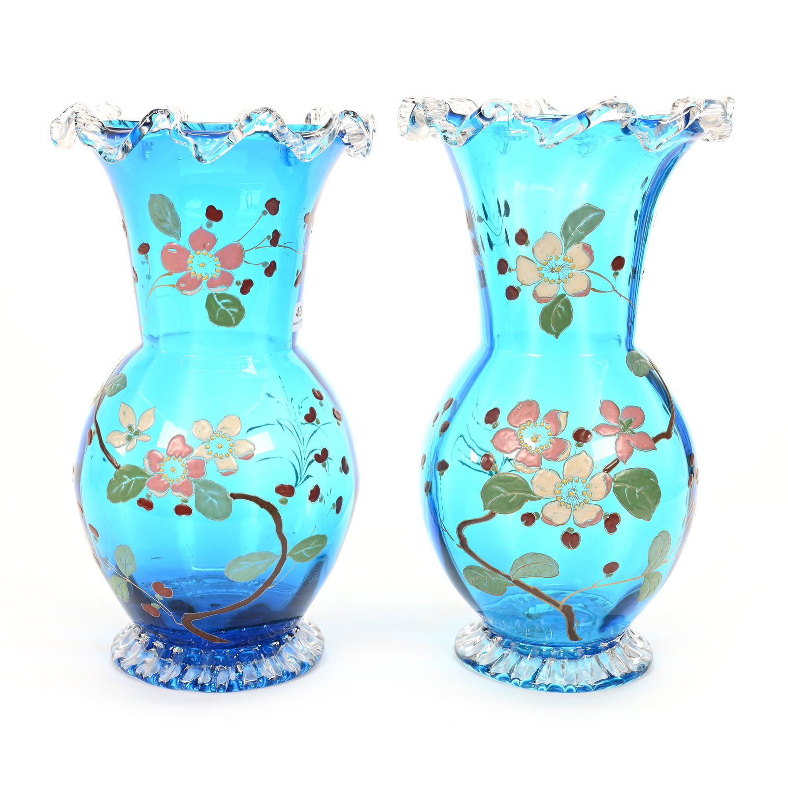 Pair Vases, Blue Bohemian Art Glass (1 of 3)