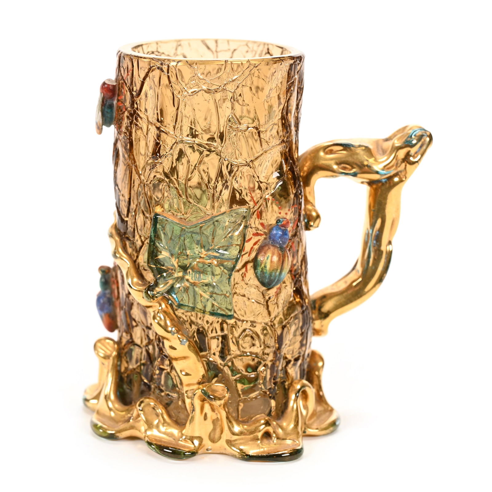 Mug, Unmarked Amber Bohemian Art Glass (1 of 3)