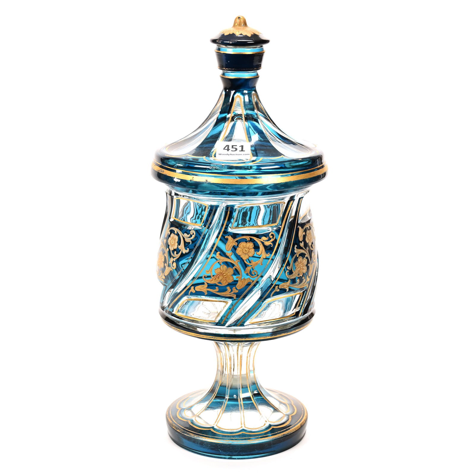 Covered Jar, Turquoise Cut To Clear Bohemian Glass (1 of 4)