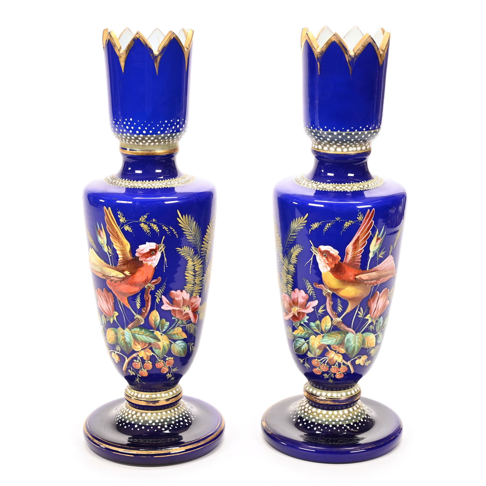 Pair Pedestal Vases, Cased Cobalt Blue (1 of 3)