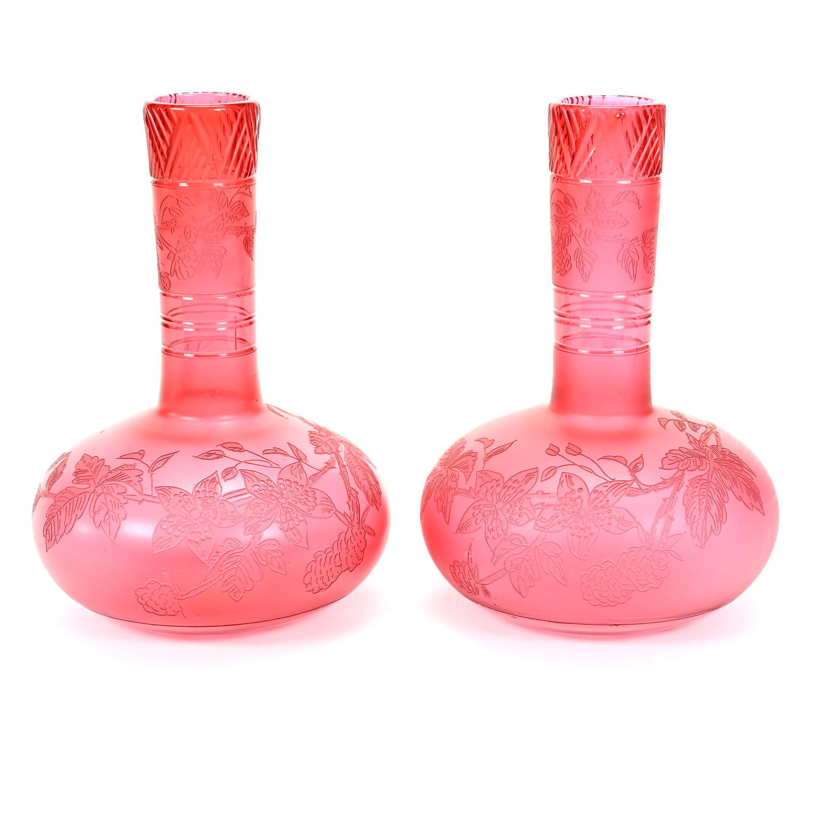 Pair Vases, Cranberry Art Glass (1 of 3)