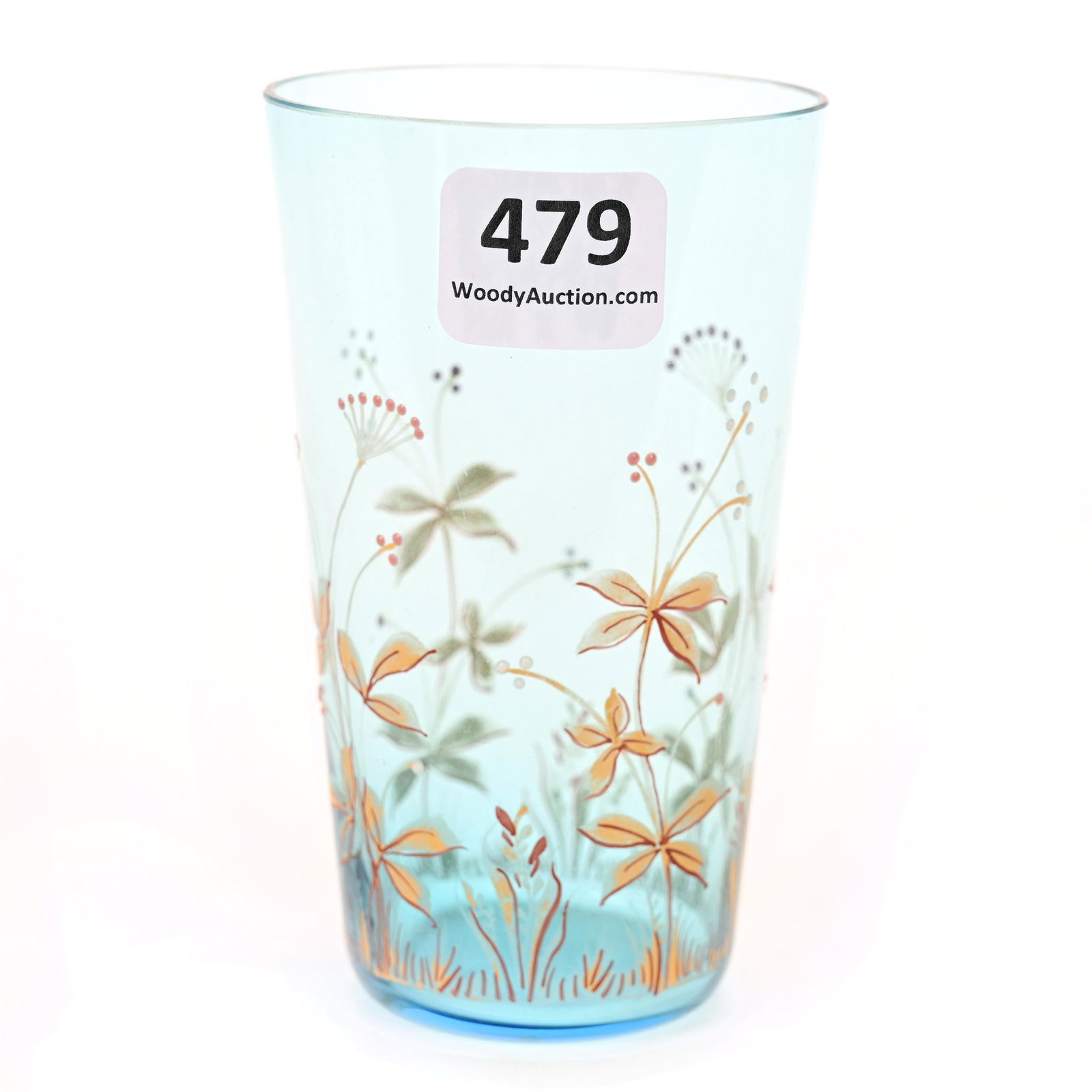 Juice Glass, Blue Bohemian Art Glass: Juice Glass, Blue Bohemian Art Glass, 3.75" x 2.25", Gold Stencil Floral Decor, Don Henson Estate, Michigan. Part 2. This Auction Is The Continuation Of The Dispersal Of A Collection Of Over 1,800 Ite