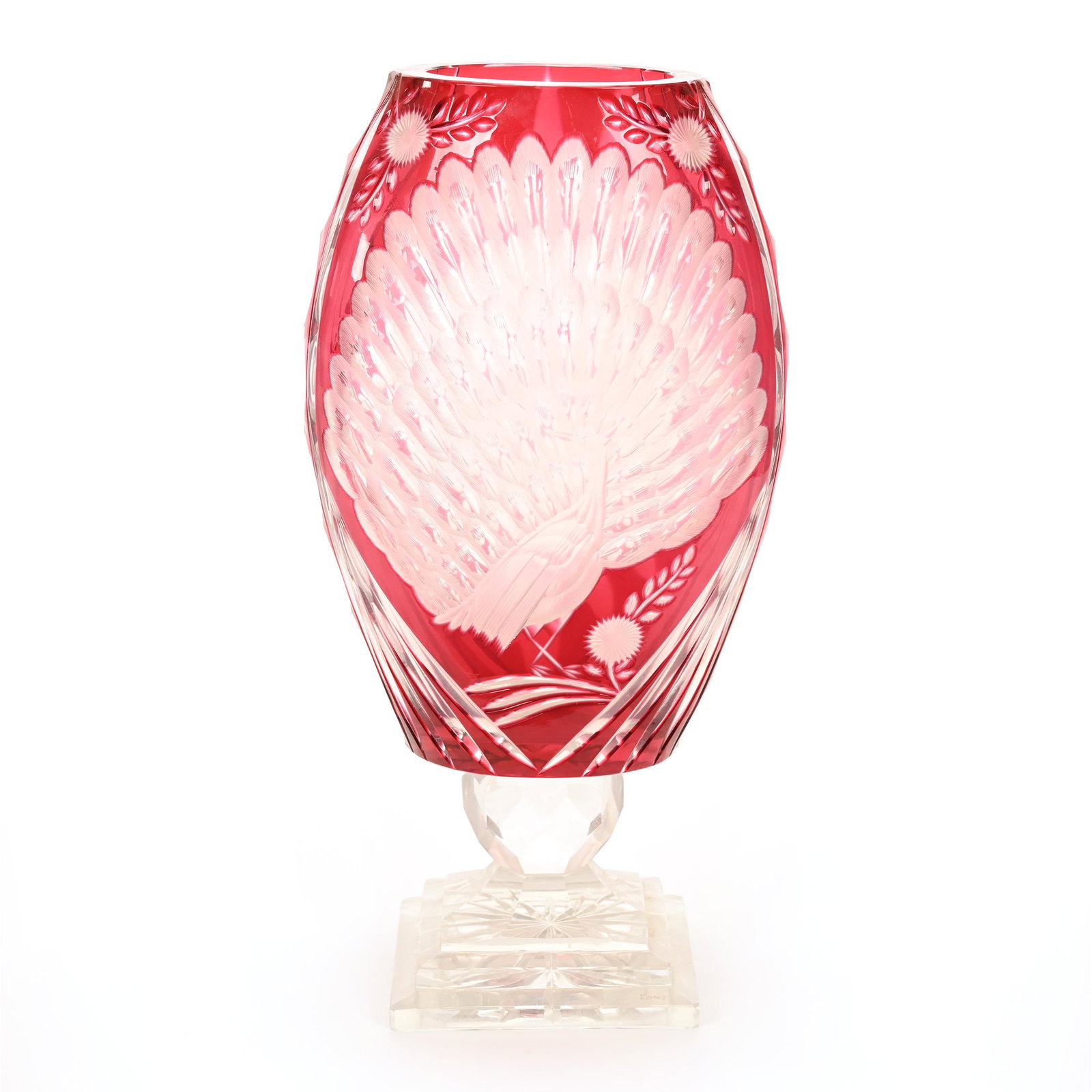 Pedestal Vase, Cranberry Cut To Clear Bohemian (1 of 4)