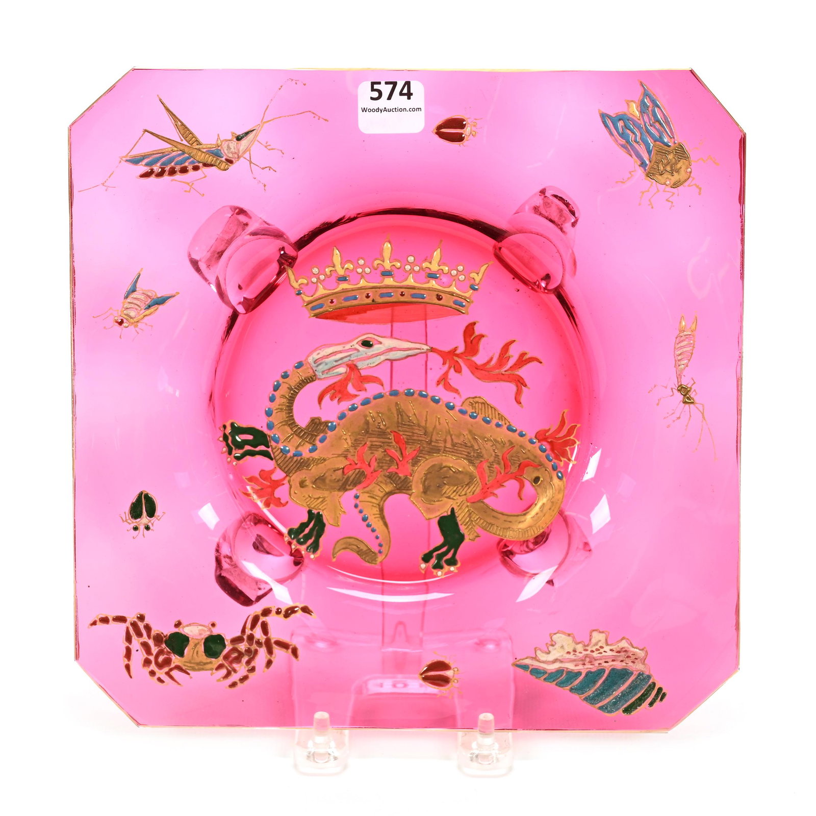 Square Plate, Cased Cranberry Bohemian Art Glass (1 of 2)