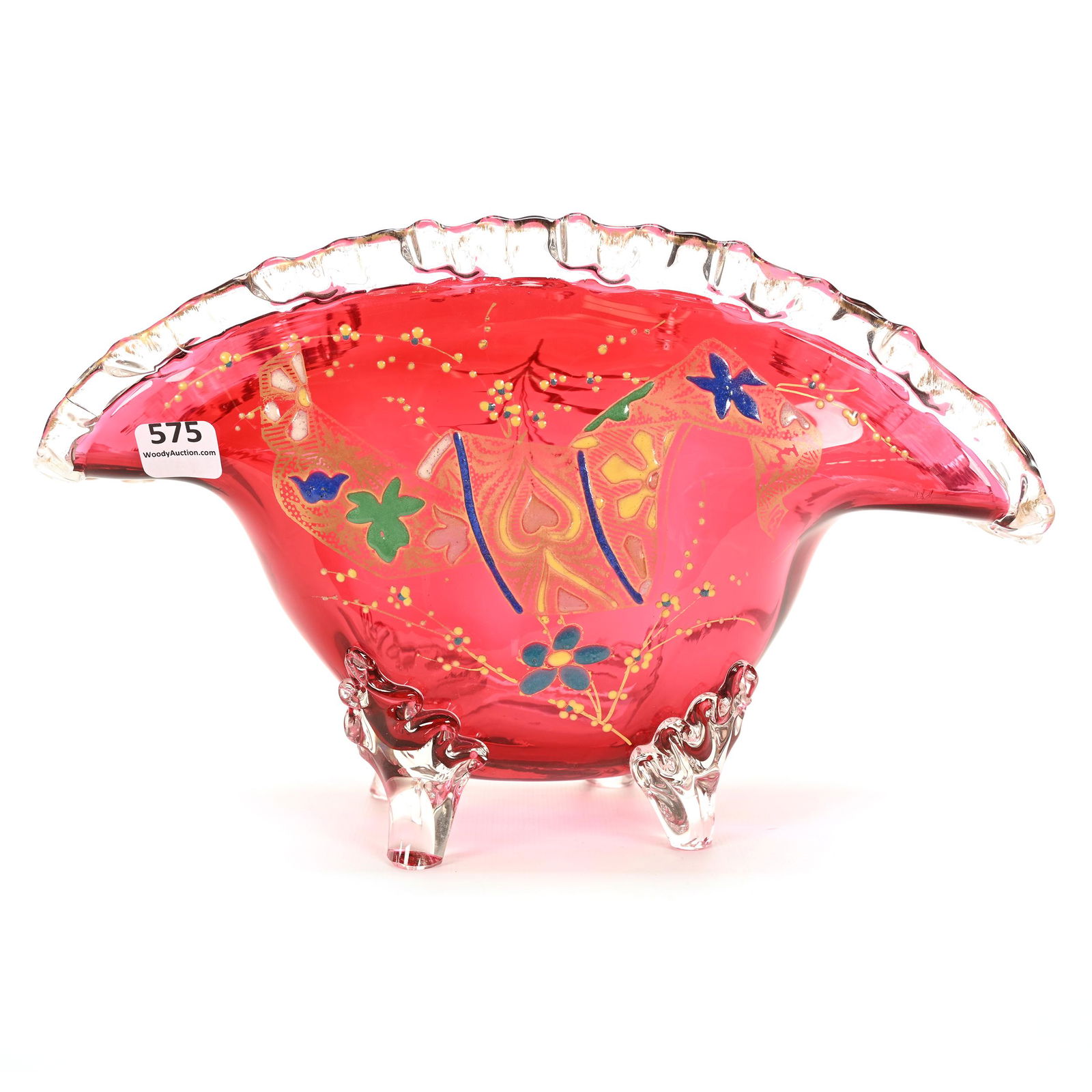 Footed Fan Vase, Cranberry Art Glass (1 of 5)