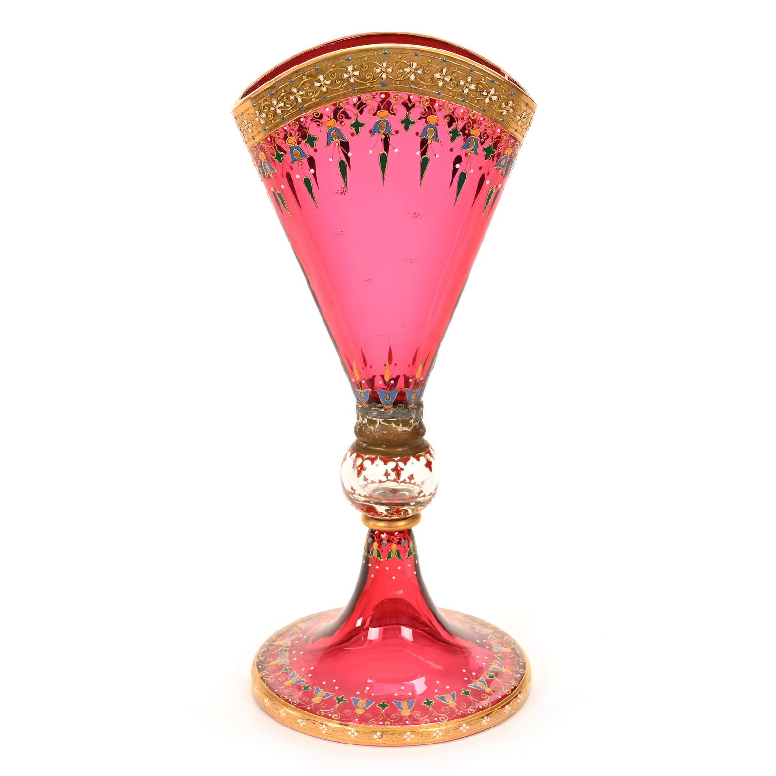 Pedestal Fan Vase Signed Moser Art Glass (1 of 4)