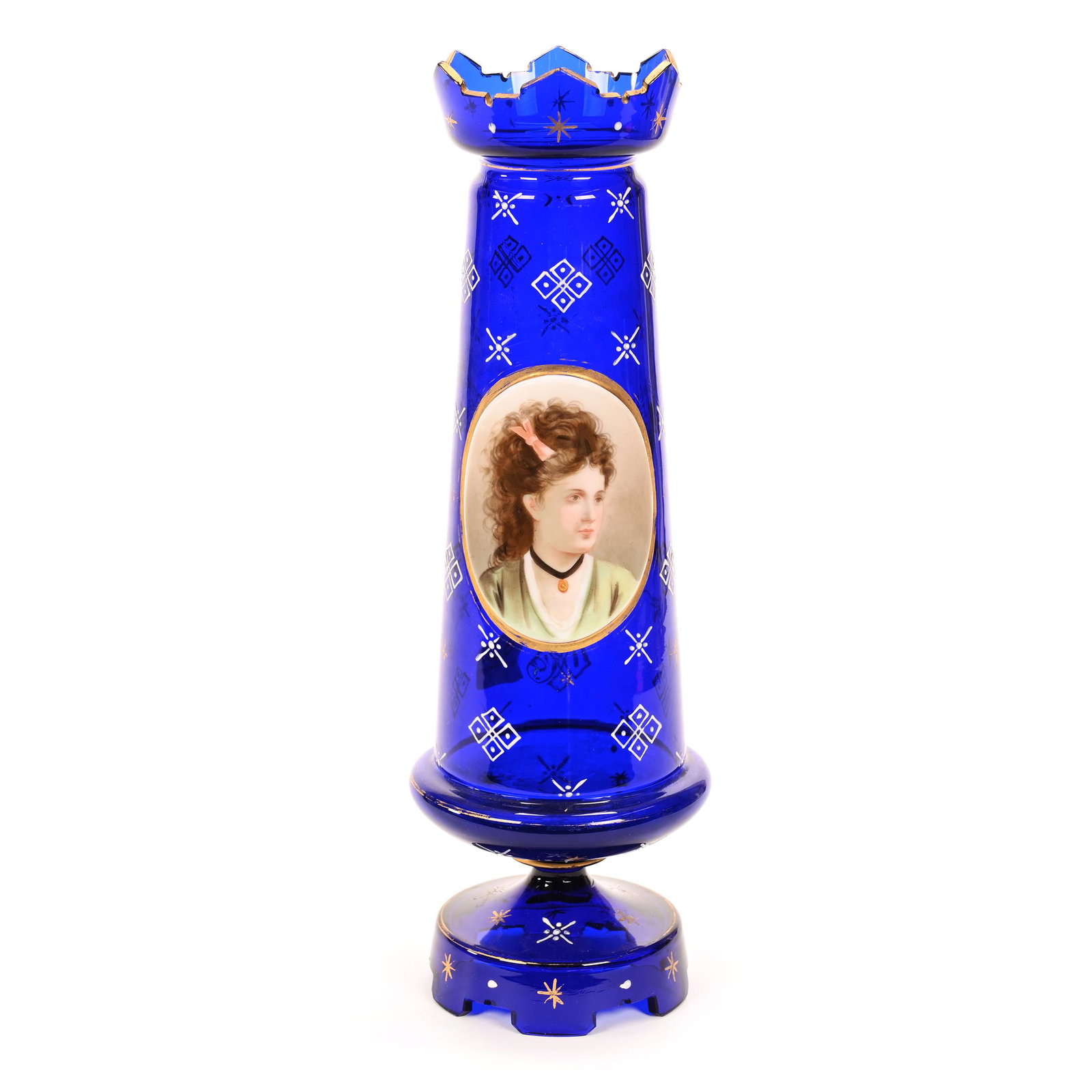 Pedestal Vase, Cobalt Blue Bohemian Art Glass (1 of 4)