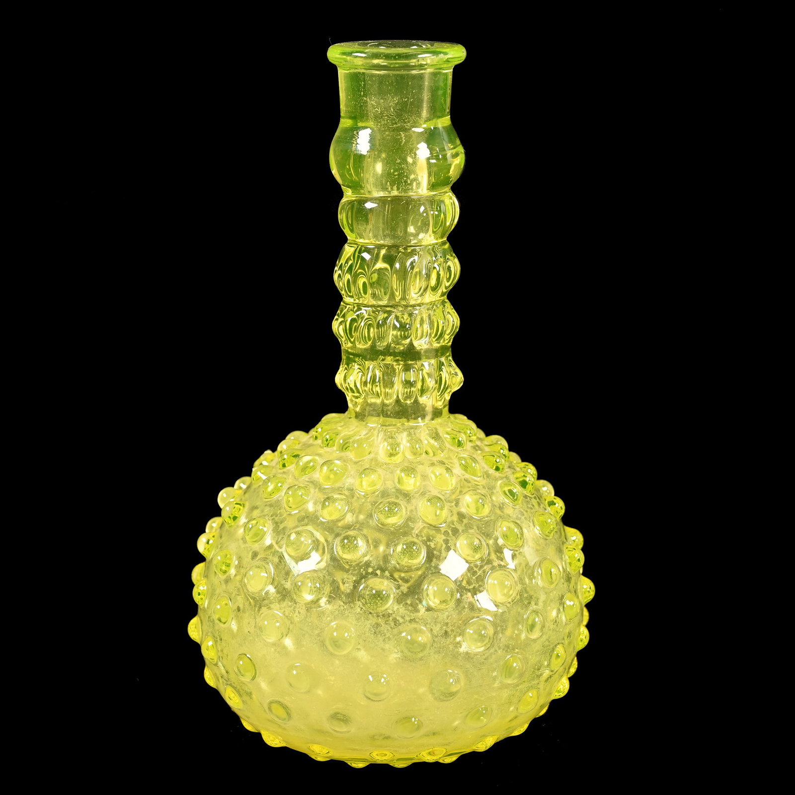 Barber Bottle, Vaseline Hobnail Art Glass (1 of 4)