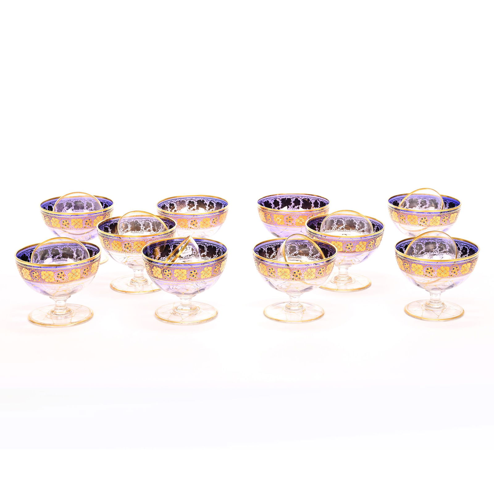(10) Shrimp Cocktail Bowls, Bohemian Art Glass (1 of 4)