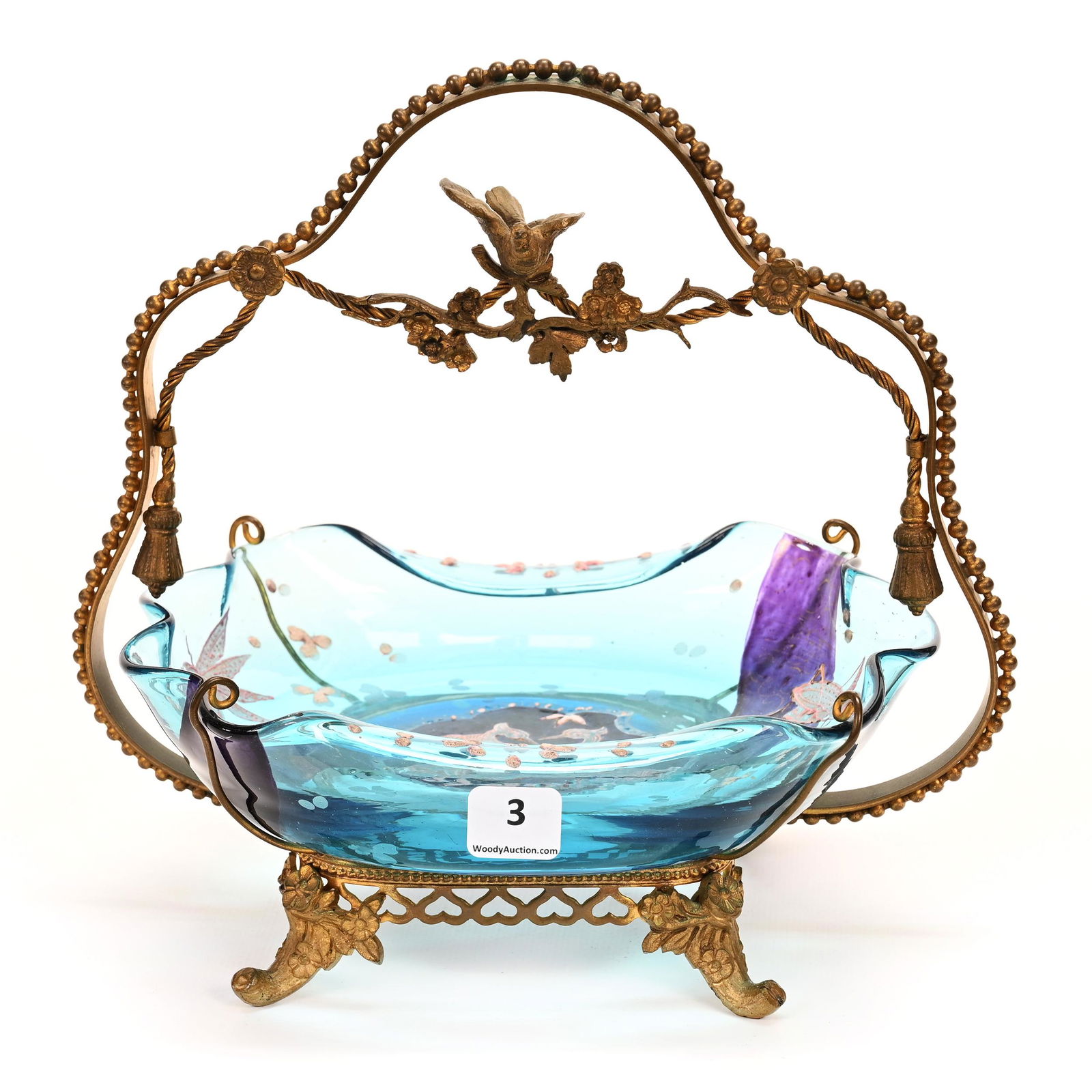 Victorian Basket, Blue Art Glass Bowl (1 of 4)