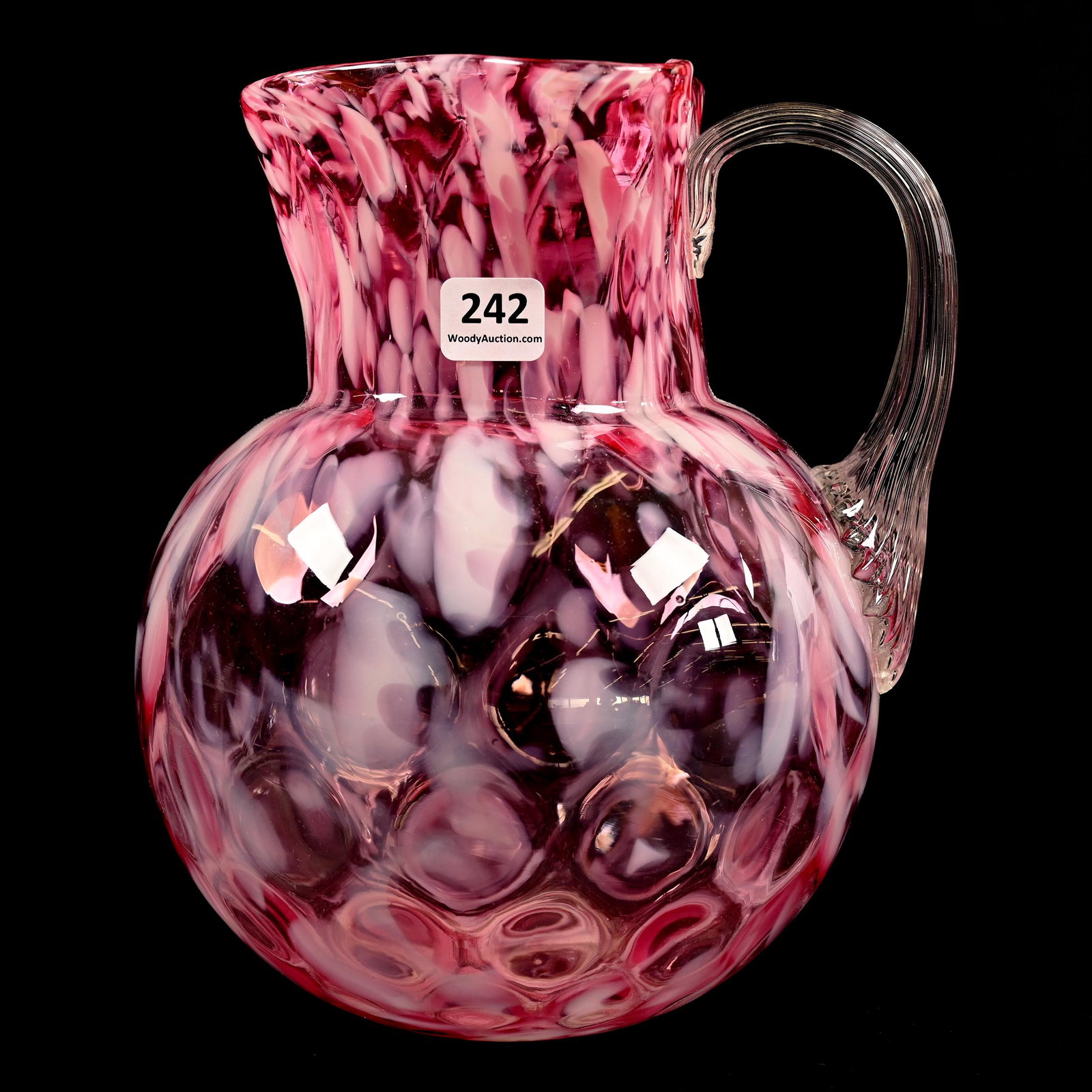 Water Pitcher, Pink Opal Pulled Spatter Art Glass (1 of 3)