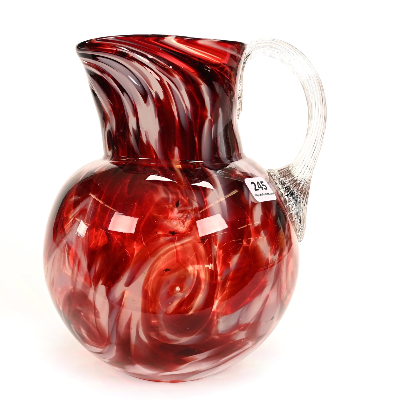 Water Pitcher, Maroon & White Pulled Spatter (1 of 3)