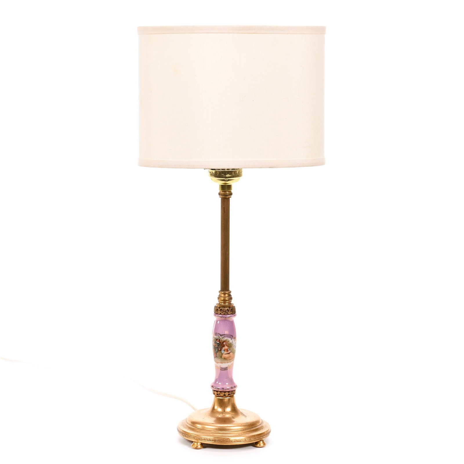 Lamp Base, Pink Sevres Style Stem, Courting Scene (1 of 3)