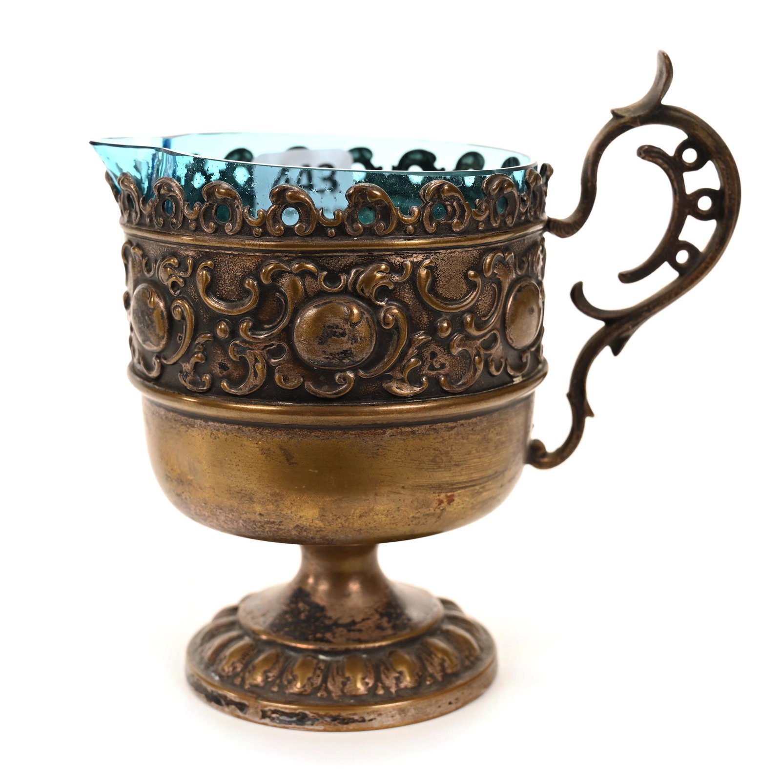 Pedestal Creamer, Blue Art Glass Insert (1 of 3)
