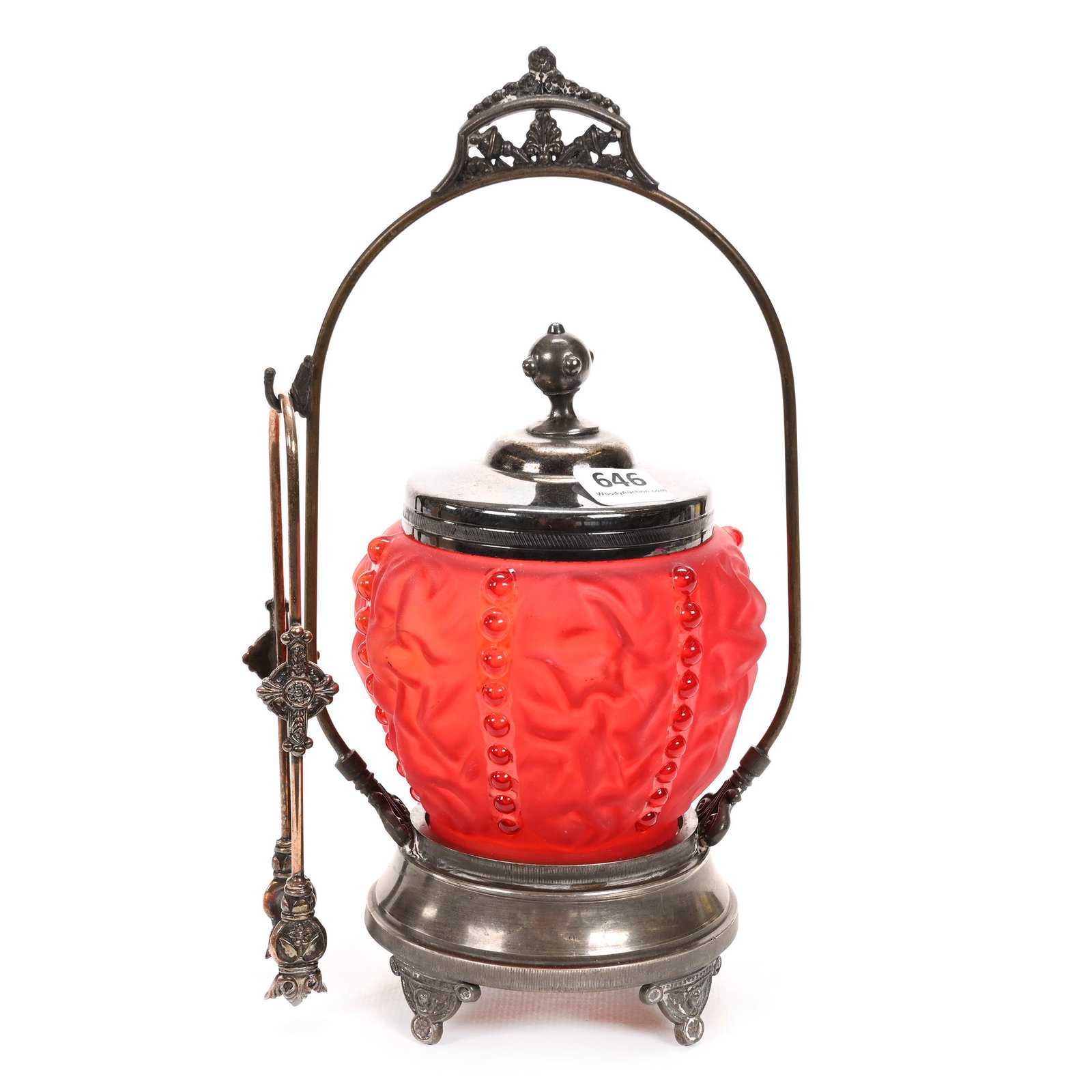 Victorian Pickle Castor, Red Satin Beaded Drape (1 of 6)