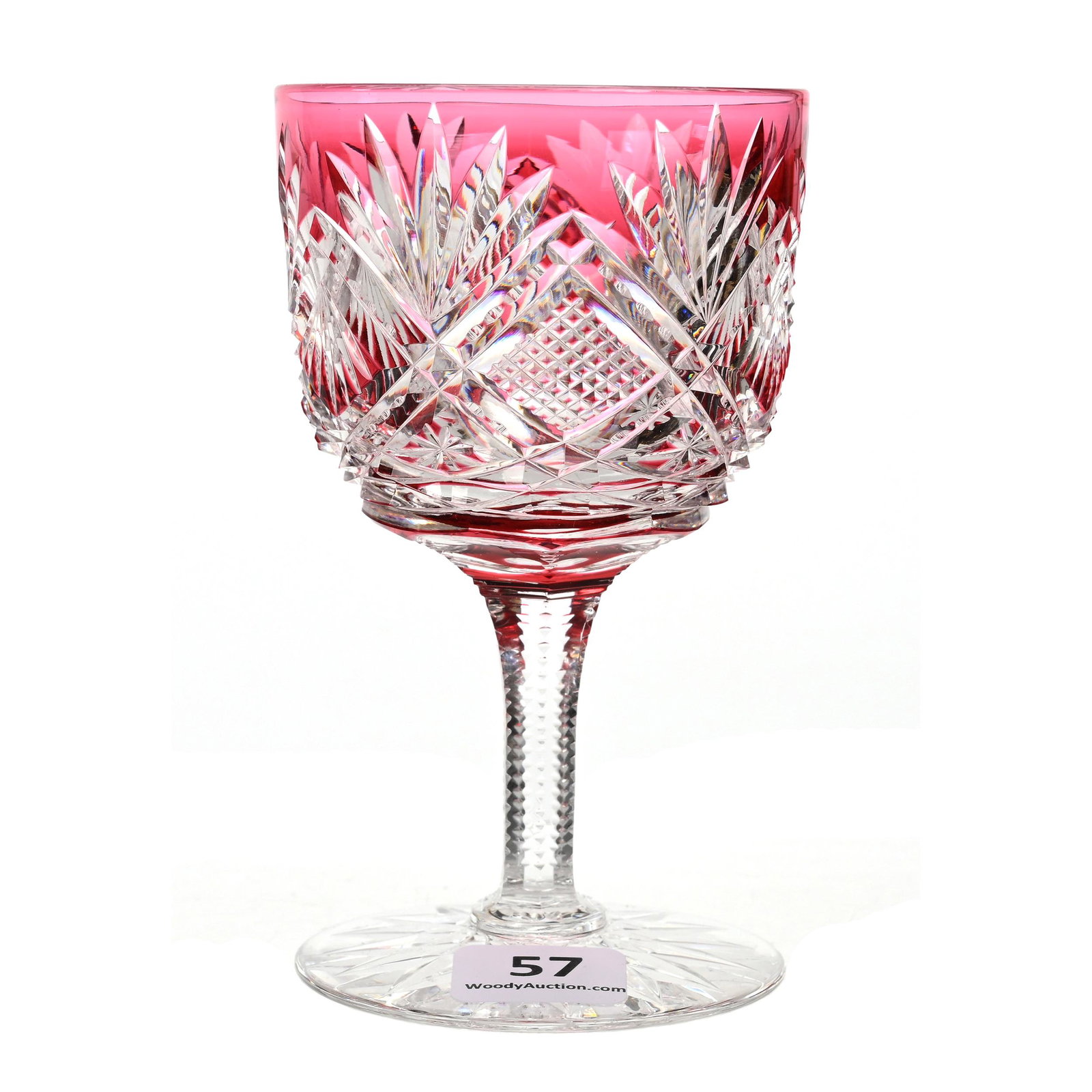 Wine Stem, ABCG, Parisian Pattern By Dorflinger: Wine Stem, ABCG, Parisian Pattern By Dorflinger, 4.5" x 2.75", Cranberry Cut To Clear, Solid Notched Stem, Hobstar Foot, Dennis R. Lemon Collection.
