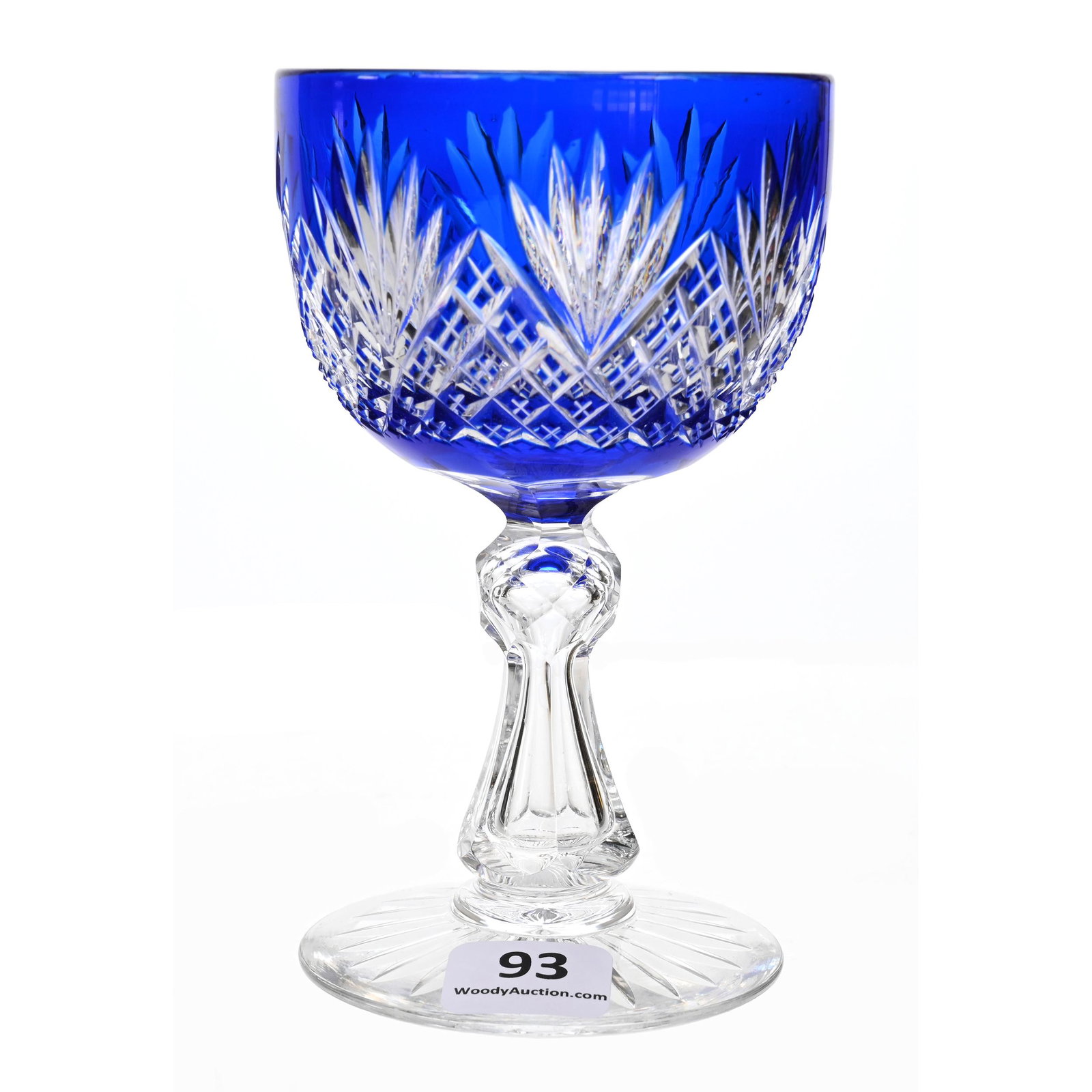 Wine Stem, ABCG, Cobalt Blue Cut To Clear: Wine Stem, ABCG, Cobalt Blue Cut To Clear, 4.75" x 3", Crosscut Diamond And Fan Motif, Ray Cut Foot, Fantastic Color, Dennis R. Lemon Collection.