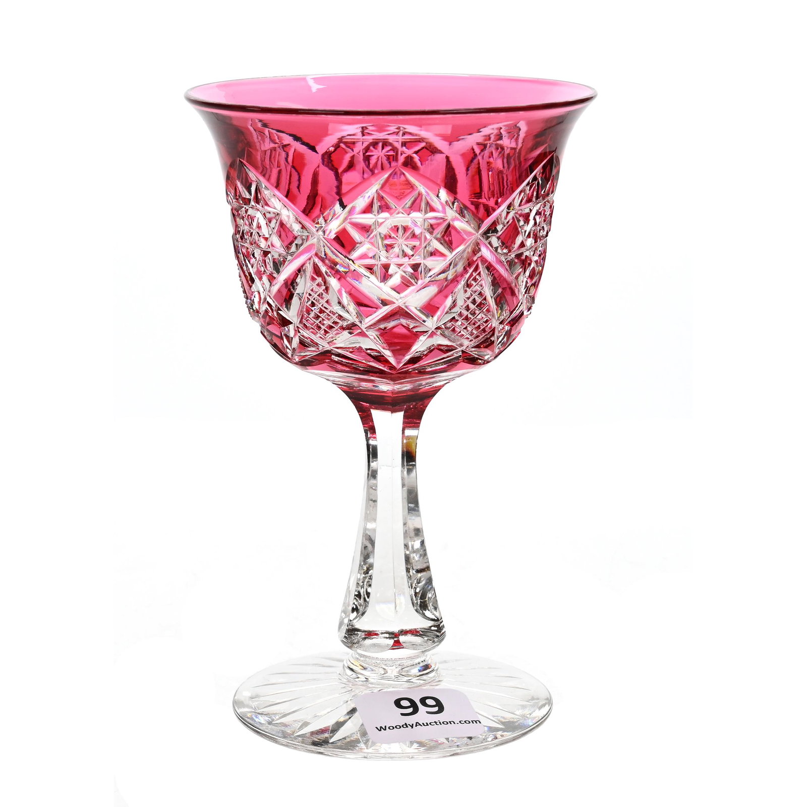 Wine Stem, ABCG, Marlboro Pattern By Dorflinger: Wine Stem, ABCG, Marlboro Pattern By Dorflinger, 4.75" x 3", Dark Cranberry Cut To Clear, Ray Cut Foot, Very Nice, Dennis R. Lemon Collection.