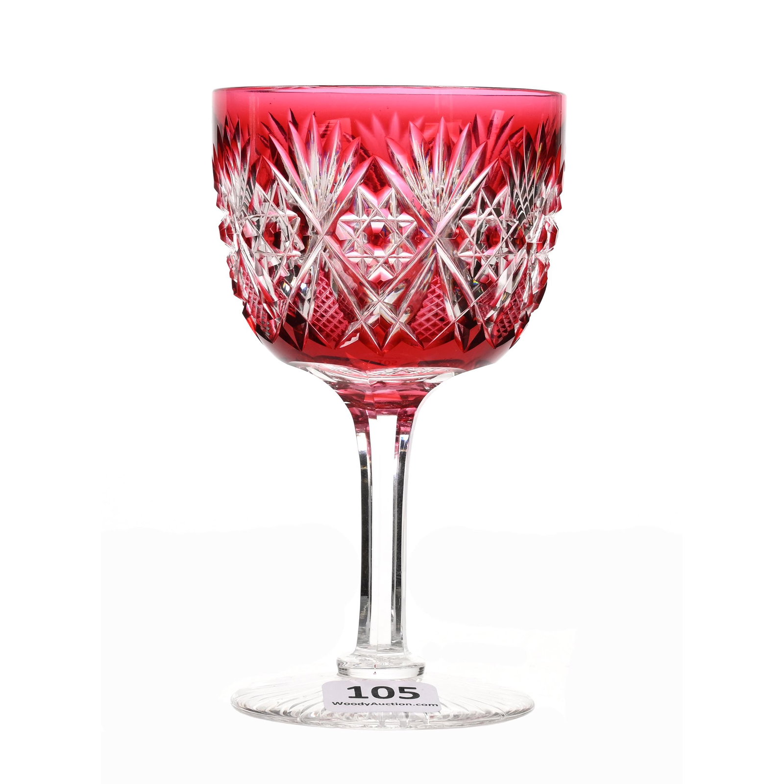 Wine Stem, ABCG, Gladys Pattern By Hawkes: Wine Stem, ABCG, Gladys Pattern By Hawkes, 4.75" x 2.75", Red Cut To Clear, Ray Cut Foot, Dennis R. Lemon Collection.