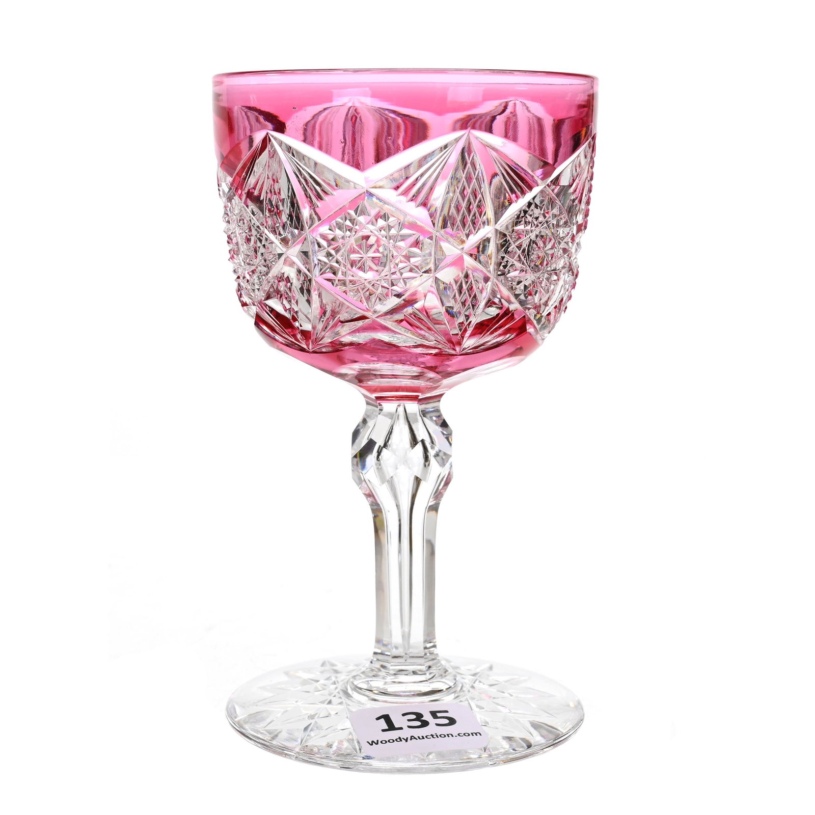 Wine Stem, ABCG, Pattern #293 By Dorflinger: Wine Stem, ABCG, Pattern #293 By Dorflinger, 4.5" x 2.75", Cranberry Cut To Clear, Hobstar Cut Foot, Dennis R. Lemon Collection.