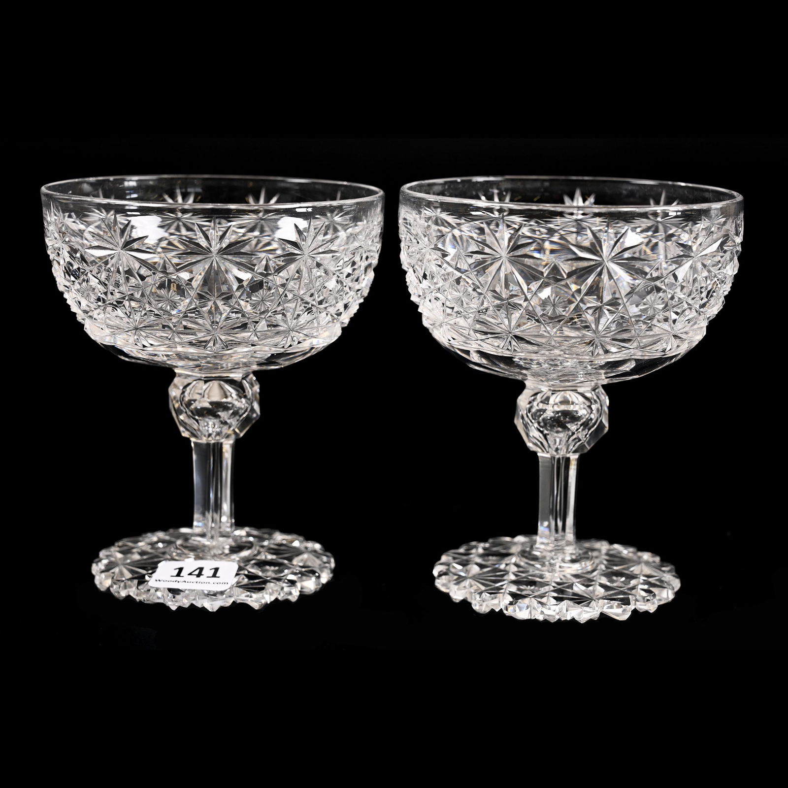 Pair Champagne Stems, American Brilliant Cut Glass (1 of 4)