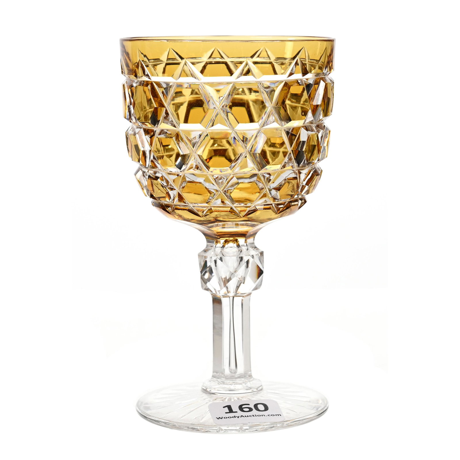 Wine Stem, ABCG, Deep Amber Cut To Clear: Wine Stem, ABCG, Deep Amber Cut To Clear, 4.75" x 2.75", Large Hob Diamond Pattern, Attributed To Dorflinger, Ray Cut Foot, Dennis R. Lemon Collection.