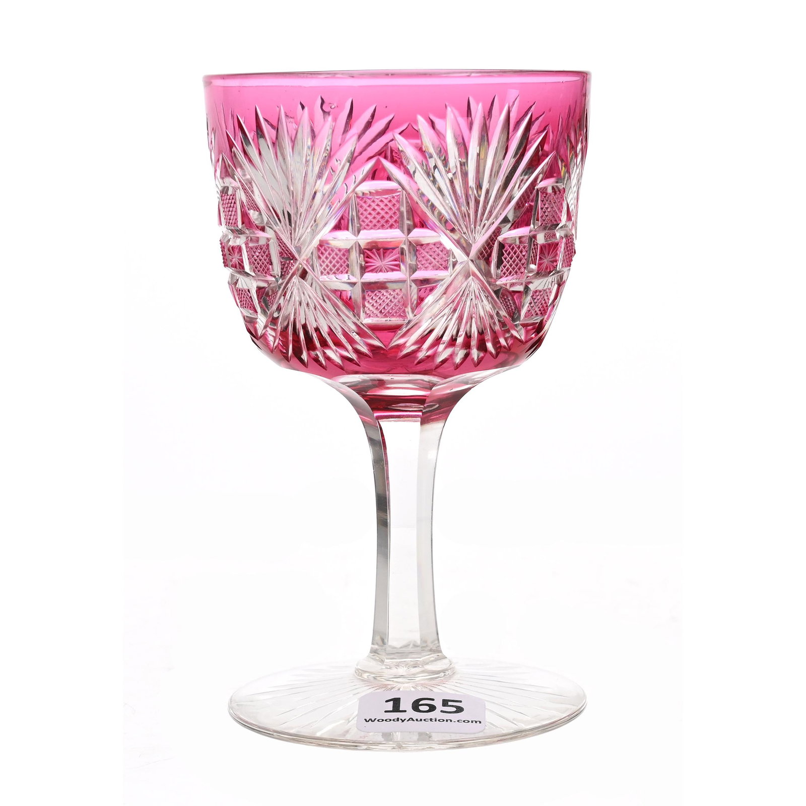 Wine Stem, ABCG, Cranberry Cut To Clear: Wine Stem, ABCG, Cranberry Cut To Clear, 4.5" x 2.75", Sultana Pattern By Pairpoint, Ray Cut Foot, Dennis R. Lemon Collection.