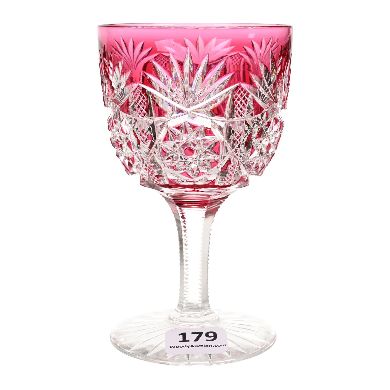 Wine Stem, ABCG, Cranberry Cut To Clear: Wine Stem, ABCG, Cranberry Cut To Clear, 4.5" x 2.75", Pattern #50 By Dorflinger, Ray Cut Foot, Dennis R. Lemon Collection.
