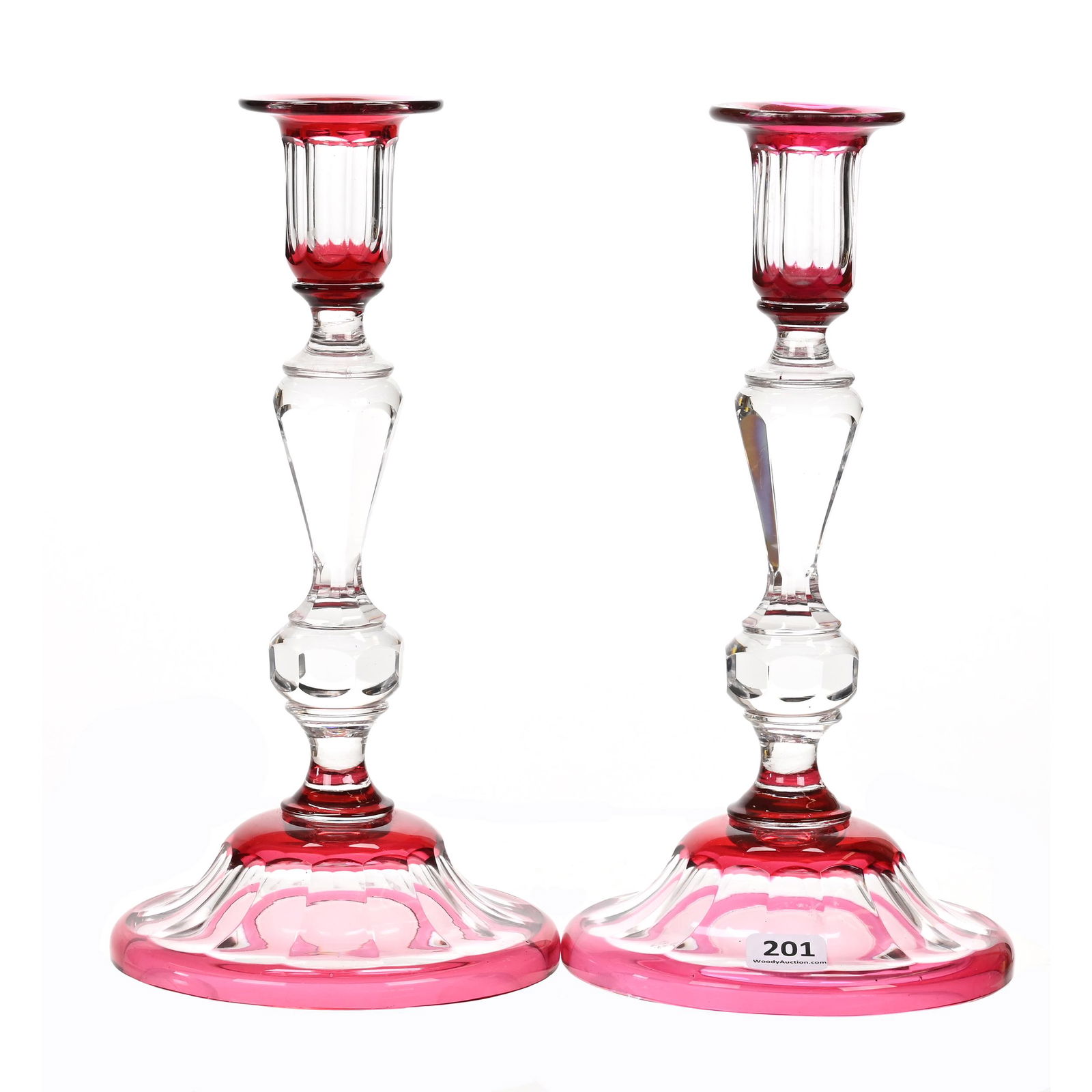 Pair Candlesticks, BPCG, Cranberry Cut To Clear (1 of 3)