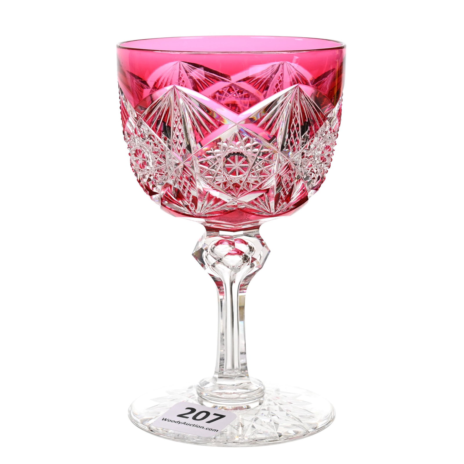 Wine Stem, ABCG, Cranberry Cut To Clear: Wine Stem, ABCG, Cranberry Cut To Clear, 4.5" x 2.75", Pattern #293 By Dorflinger, Hobstar Foot, Dennis R. Lemon Collection.