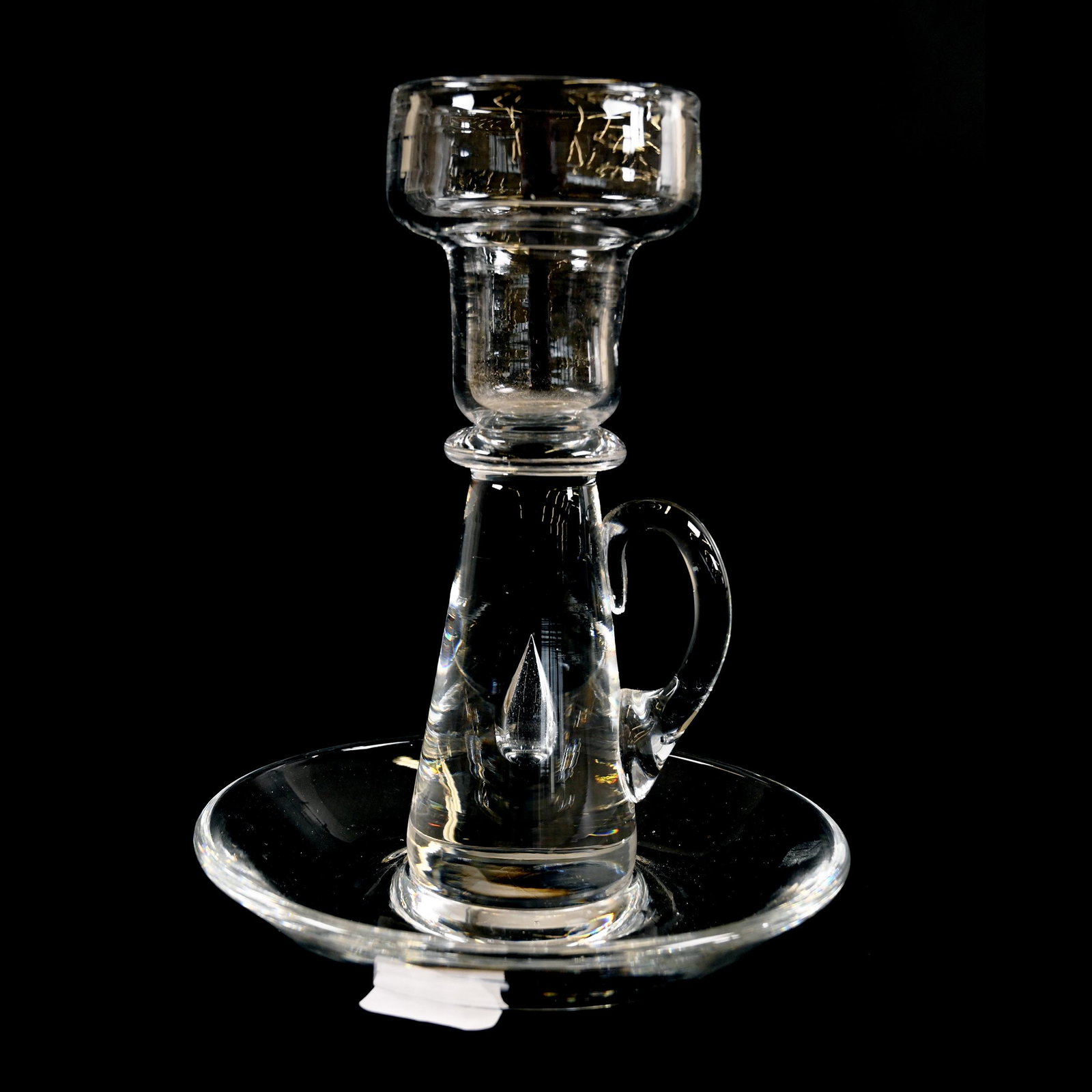 Chamberstick, BPCG, Uncut Solid Crystal: Chamberstick, BPCG, Uncut Solid Crystal, 6" x 4.5", Trapped Teardrop Design, Attributed To Pairpoint, Pennsylvania Private Collection.