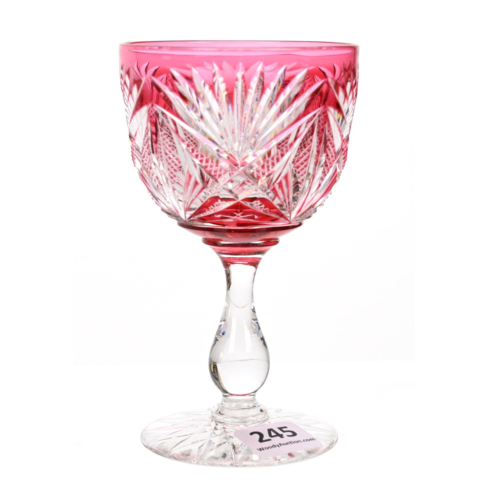 Wine Stem, ABCG, Cranberry Cut To Clear: Wine Stem, ABCG, Cranberry Cut To Clear, 4.5" x 2.75", Lorraine Pattern By Dorflinger, Hobstar Foot, Dennis R. Lemon Collection.