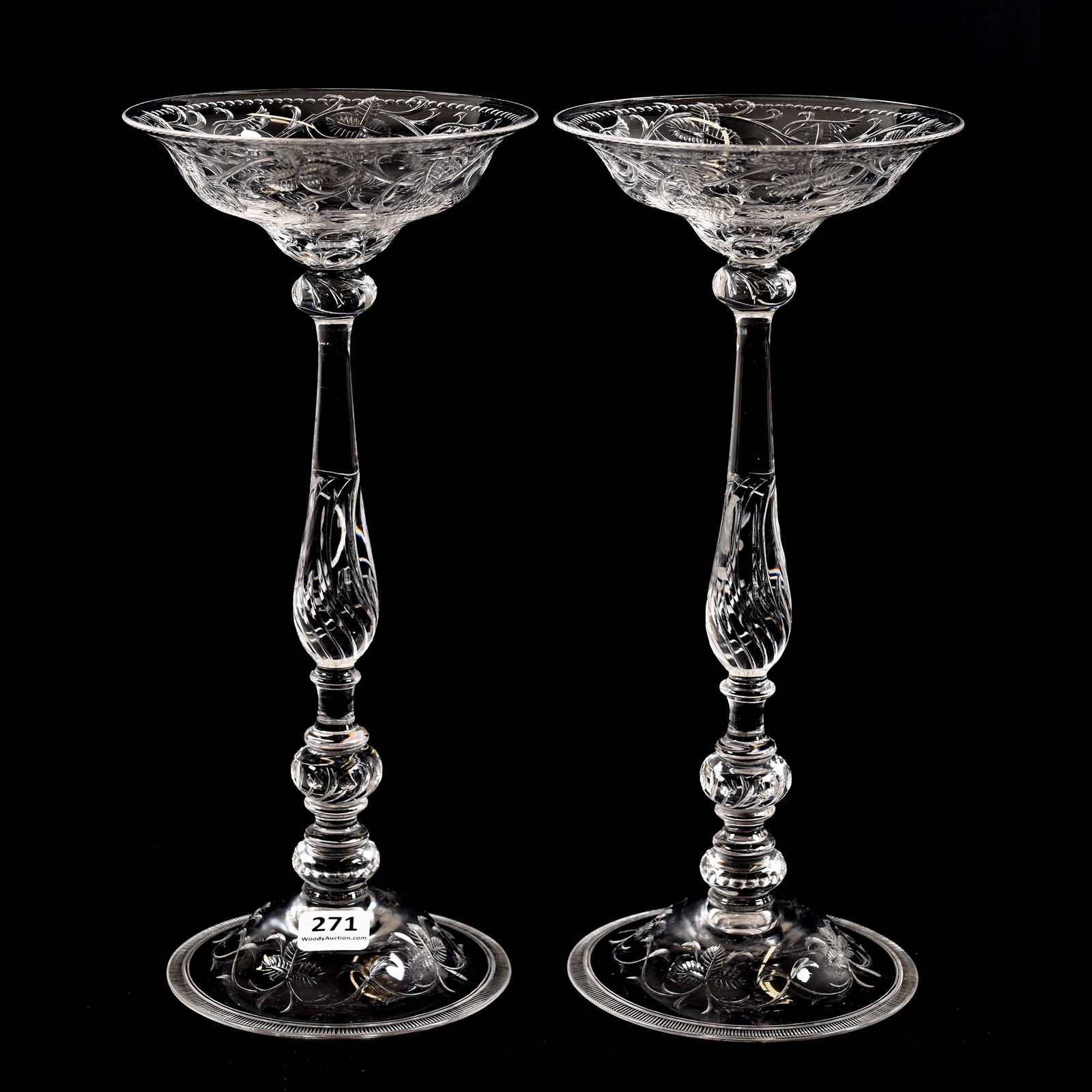 Pair Tall Champagne Stems, Brilliant Period Cut Glass (1 of 3)