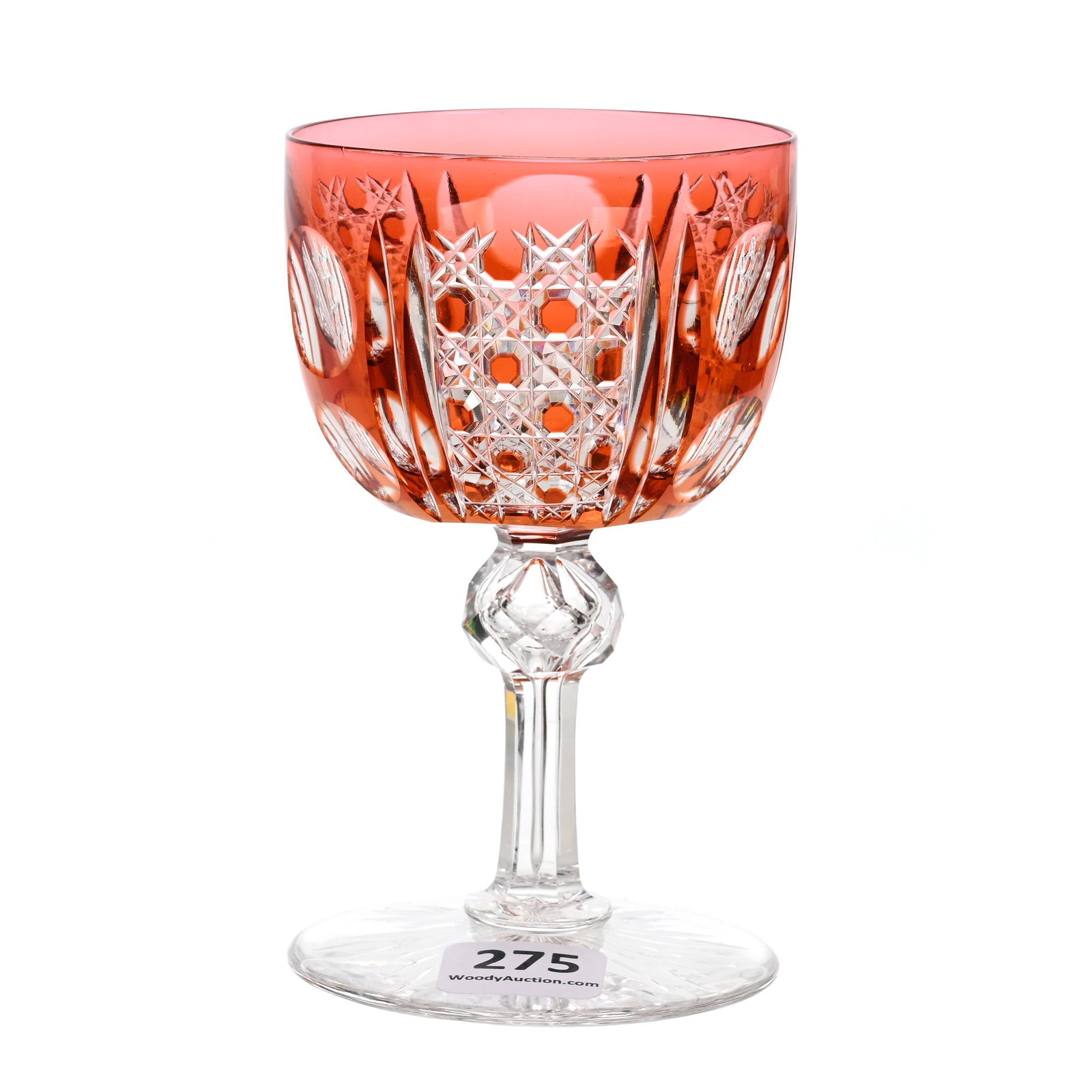 Wine Stem, ABCG, Rare Poppy Color Cut To Clear: Wine Stem, ABCG, Rare Poppy Color Cut To Clear, 4.5" x 2.75", Montrose Pattern By Dorflinger, Ray Cut Foot, Extra Nice, Dennis R. Lemon Collection.