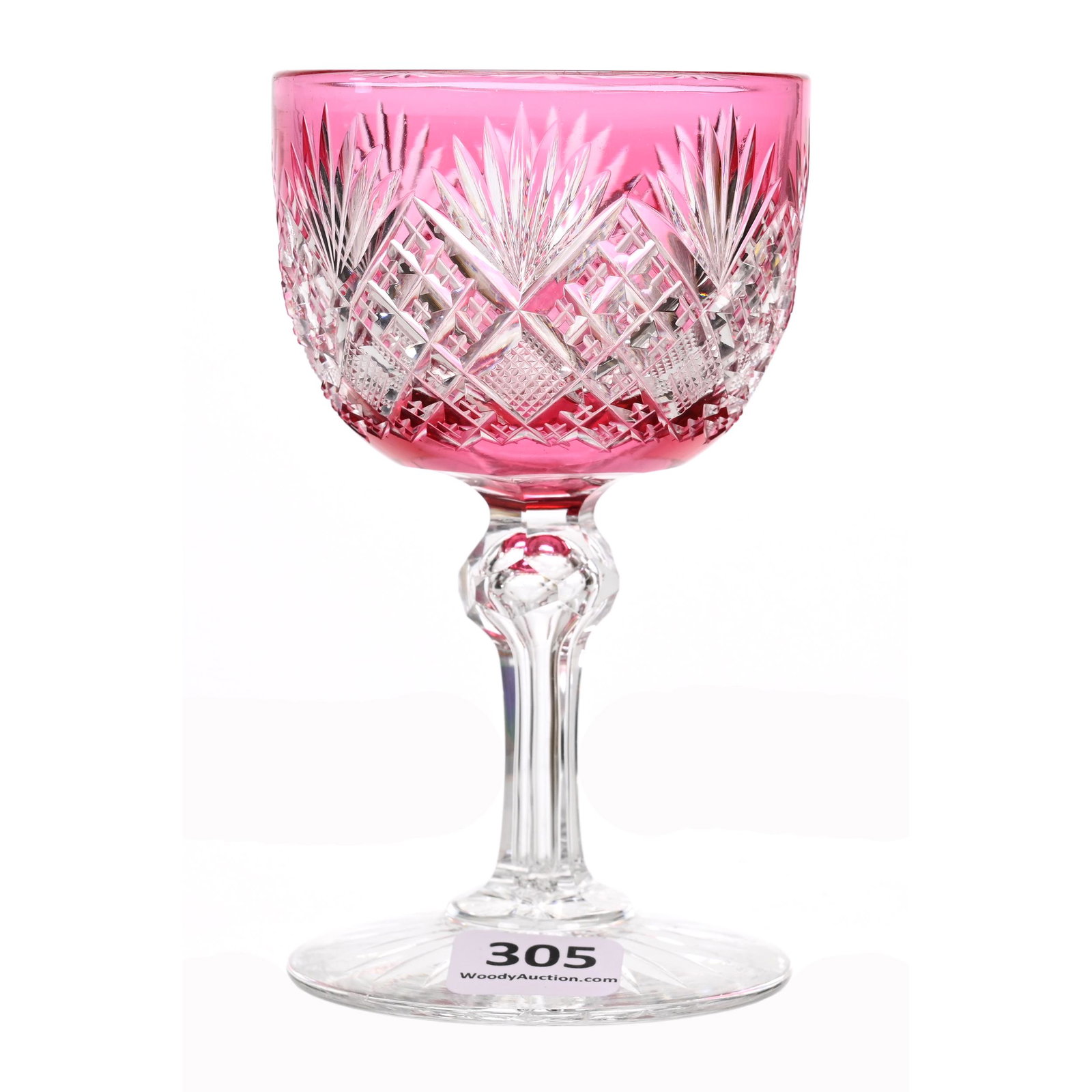 Wine Stem, ABCG, Cranberry Cut To Clear: Wine Stem, ABCG, Cranberry Cut To Clear, 4.75" x 2.75", Pattern #256 By Dorflinger, Ray Cut Foot, Dennis R. Lemon Collection.