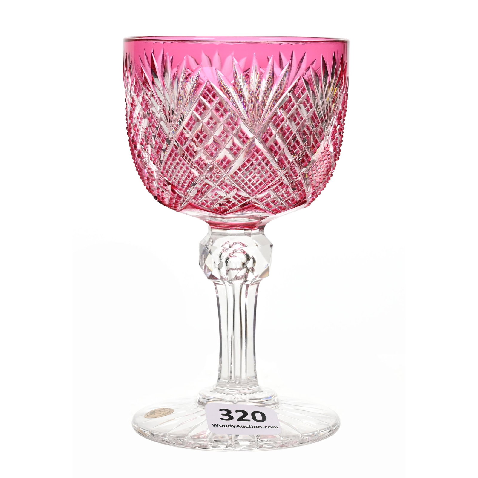 Wine Stem, ABCG, Dark Cranberry Cut To Clear: Wine Stem, ABCG, Dark Cranberry Cut To Clear, 4.75" x 2.75", Pattern #256 By Dorflinger, Ray Cut Foot, Dorflinger Paper Label, Dennis R. Lemon Collection.