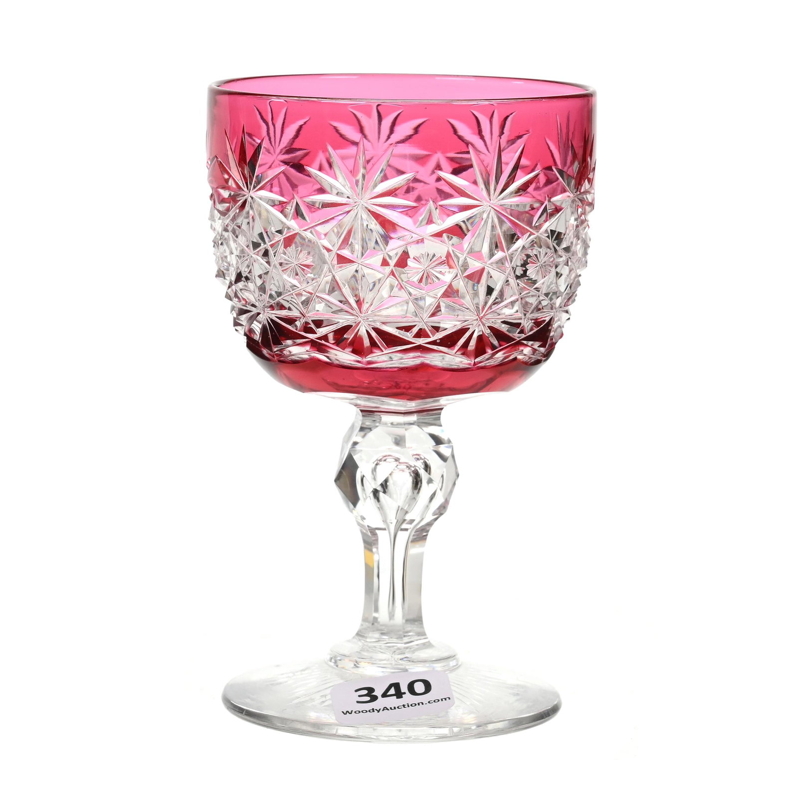 Wine Stem, ABCG, Cranberry Cut To Clear: Wine Stem, ABCG, Cranberry Cut To Clear, 4.5" x 2.75", Russian Pattern By Dorflinger, Ray Cut Foot, Dennis R. Lemon Collection.