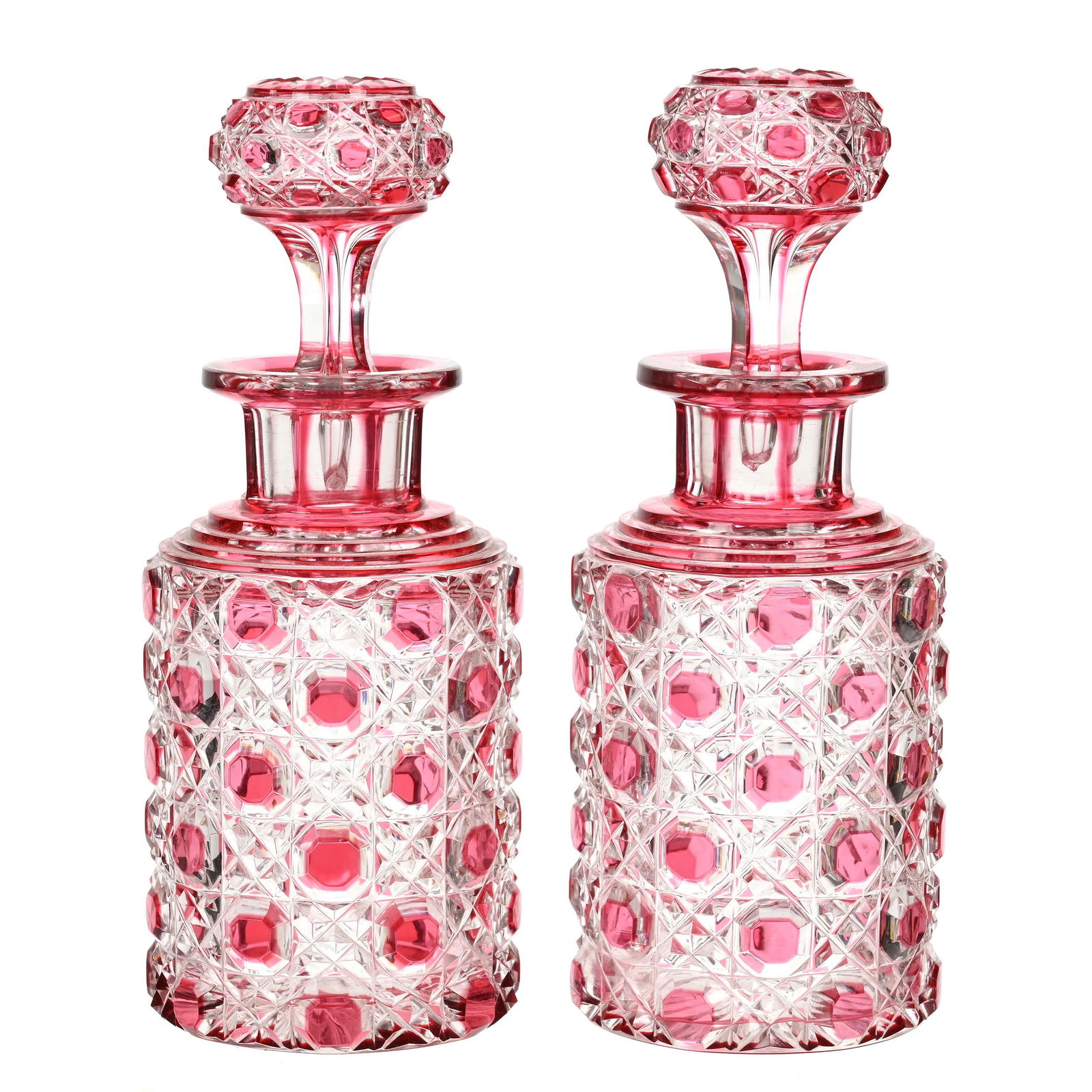 Pair Cologne Bottles, BPCG, Cranberry Cut To Clear (1 of 4)