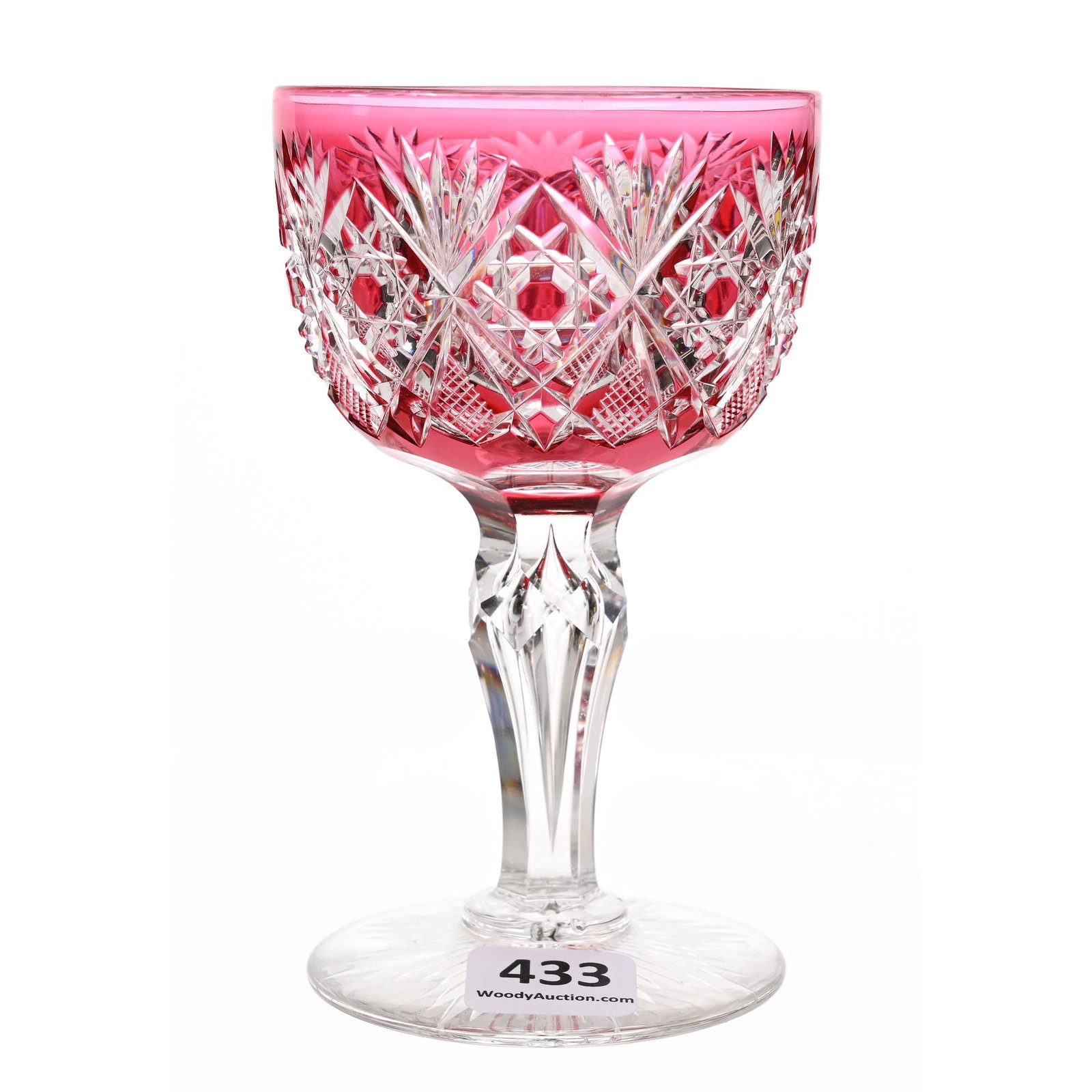 Wine Stem, ABCG, Cranberry Cut To Clear: Wine Stem, ABCG, Cranberry Cut To Clear, 4.75" x 2.75", Marlboro By Dorflinger, Ray Cut Foot, Dennis R. Lemon Collection.
