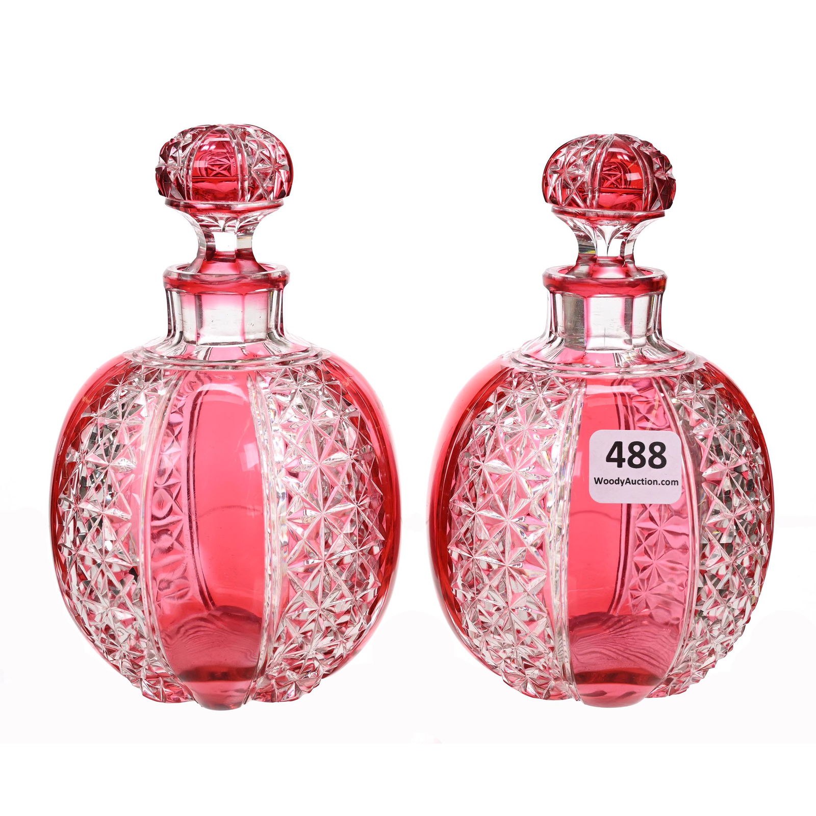 Pair Cologne Bottles, BPCG, Cranberry Cut To Clear (1 of 3)