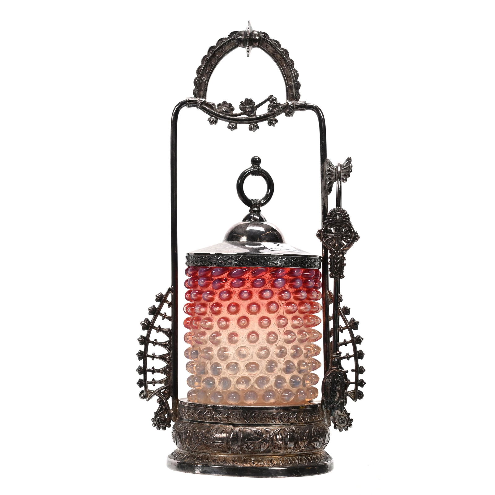 Victorian Pickle Castor, Cranberry Opal Hobnail (1 of 4)