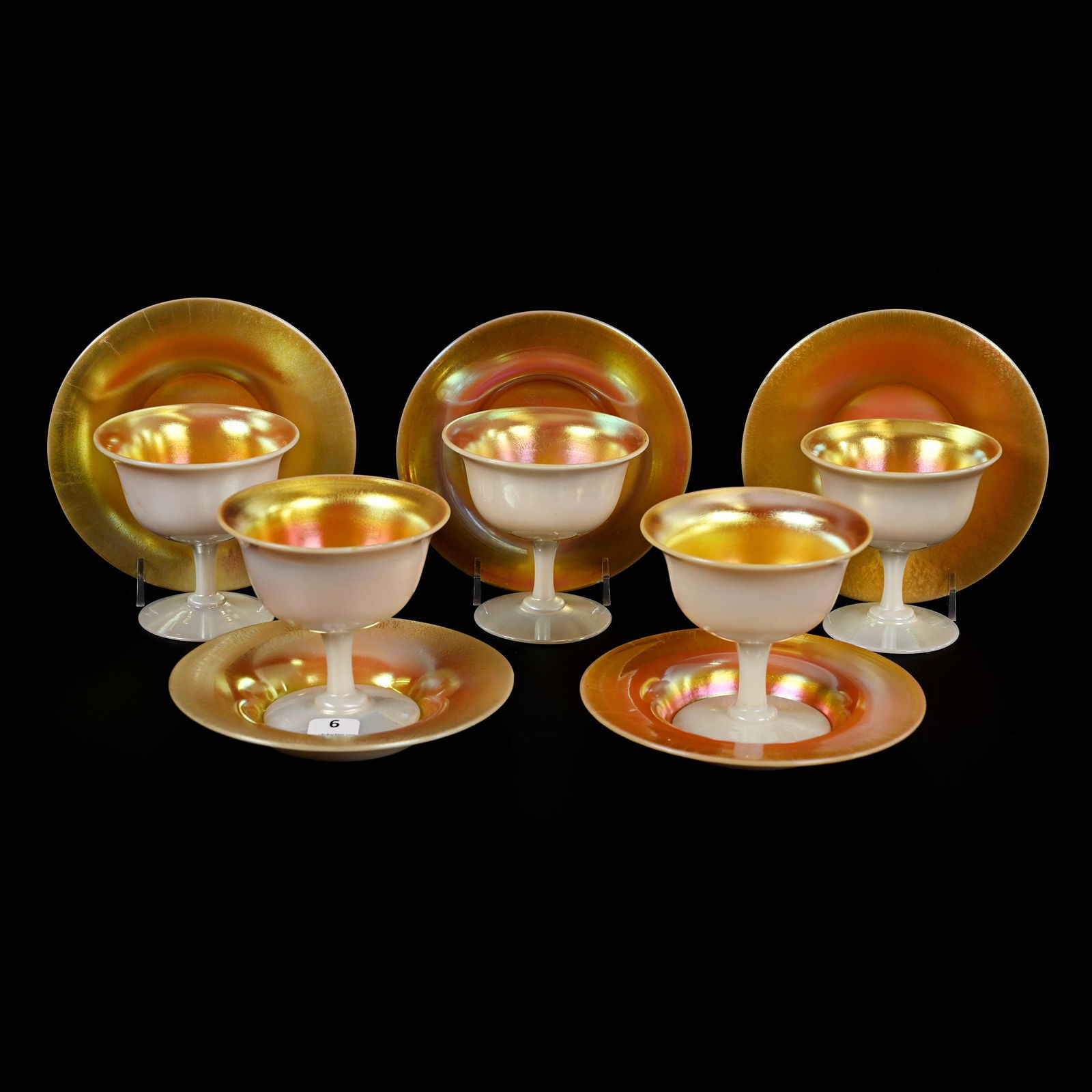 (5) Sherbet/Underplate Sets, Unmarked Steuben Art Glass (1 of 3)