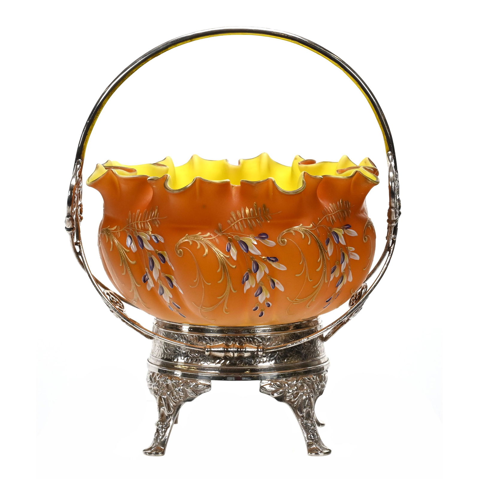 Victorian Brides Basket, Cased Peach Satin Art Glass (1 of 4)