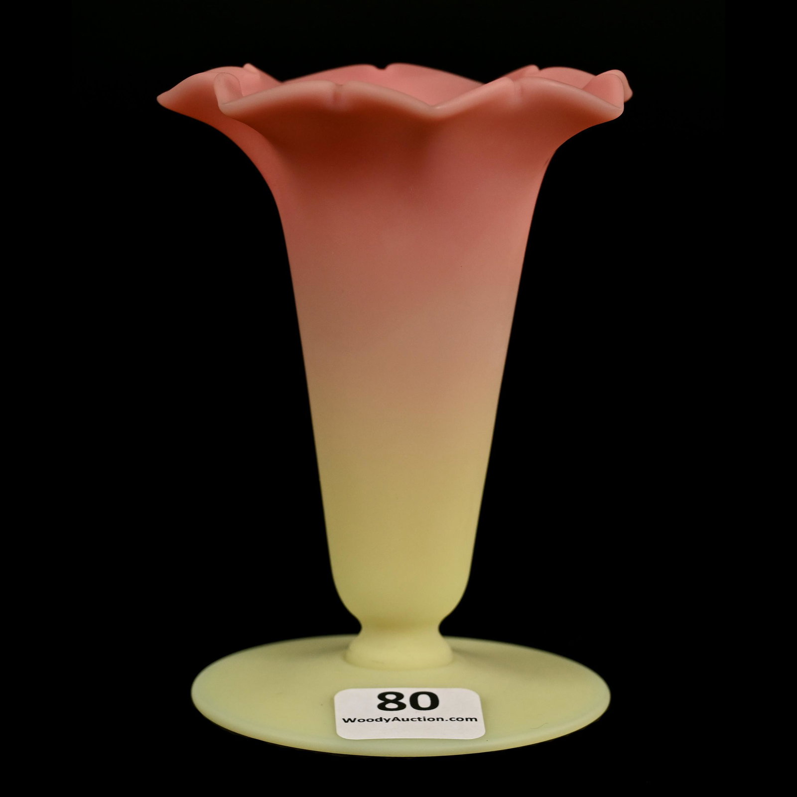 Vase Signed Queens Burmese By Webb: Vase Signed Queens Burmese By Webb, 3.75" x 2.75", Star Crimped Rim, The David & Marlene Howard Collection.
